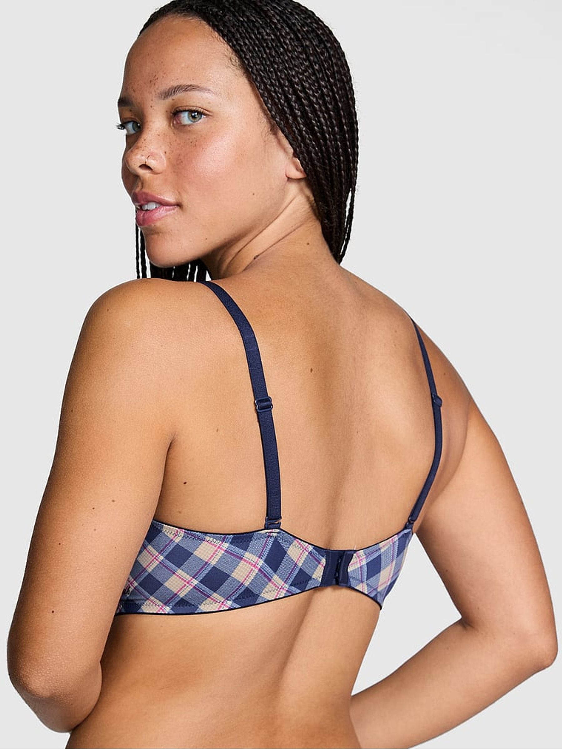 Blue Navy Plaid Print Push Up Bra - Image 2 of 3