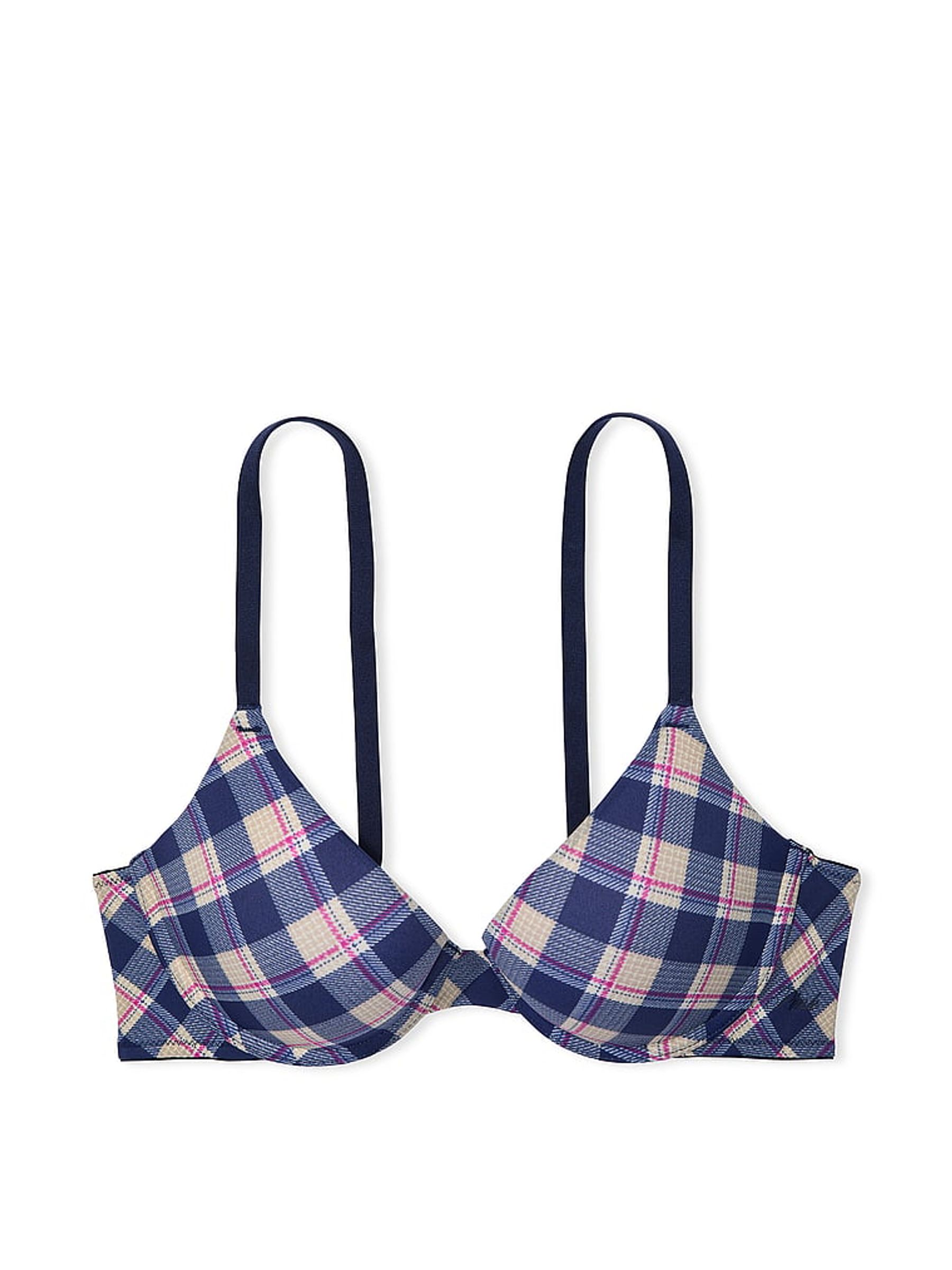 Blue Navy Plaid Print Push Up Bra - Image 3 of 3