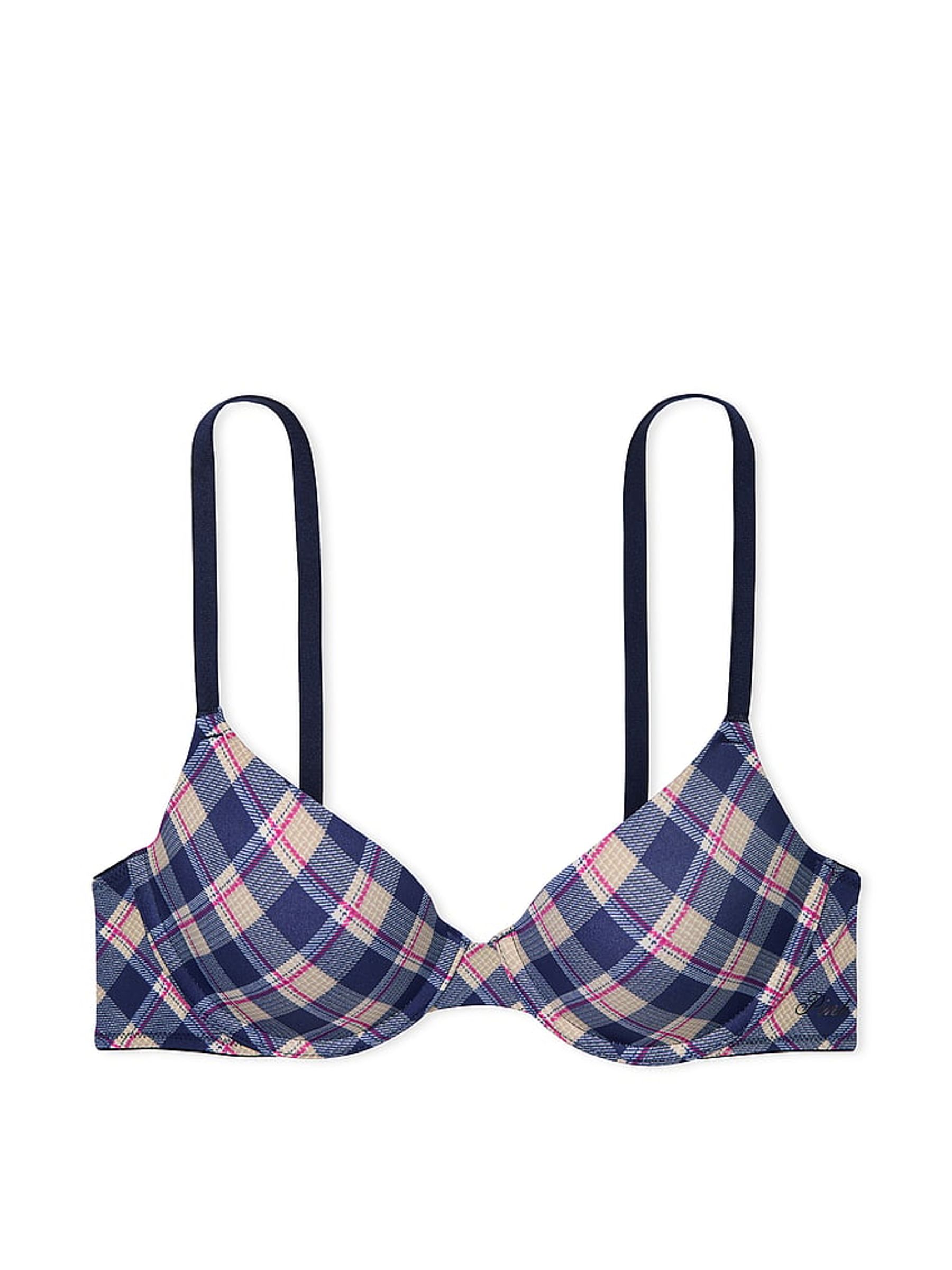 Blue Navy Plaid Print T Shirt Bra - Image 3 of 4