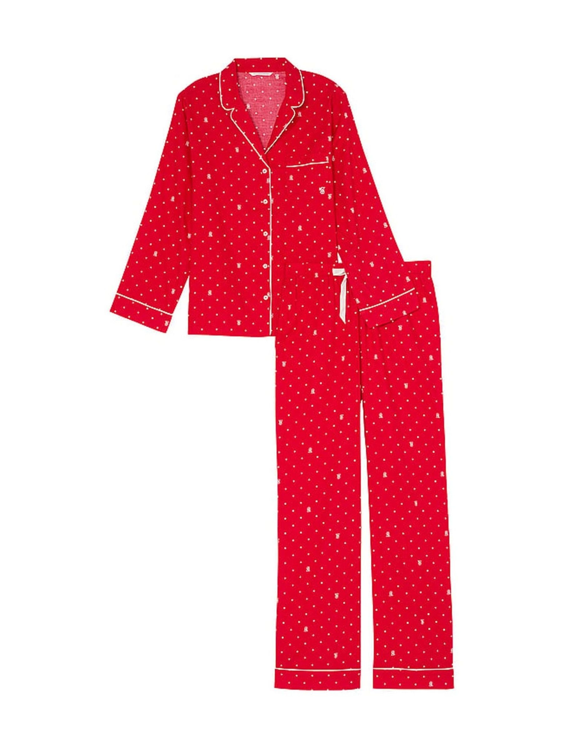 Lipstick VS Pin Dot Red Flannel Long Pyjama Set - Image 3 of 4