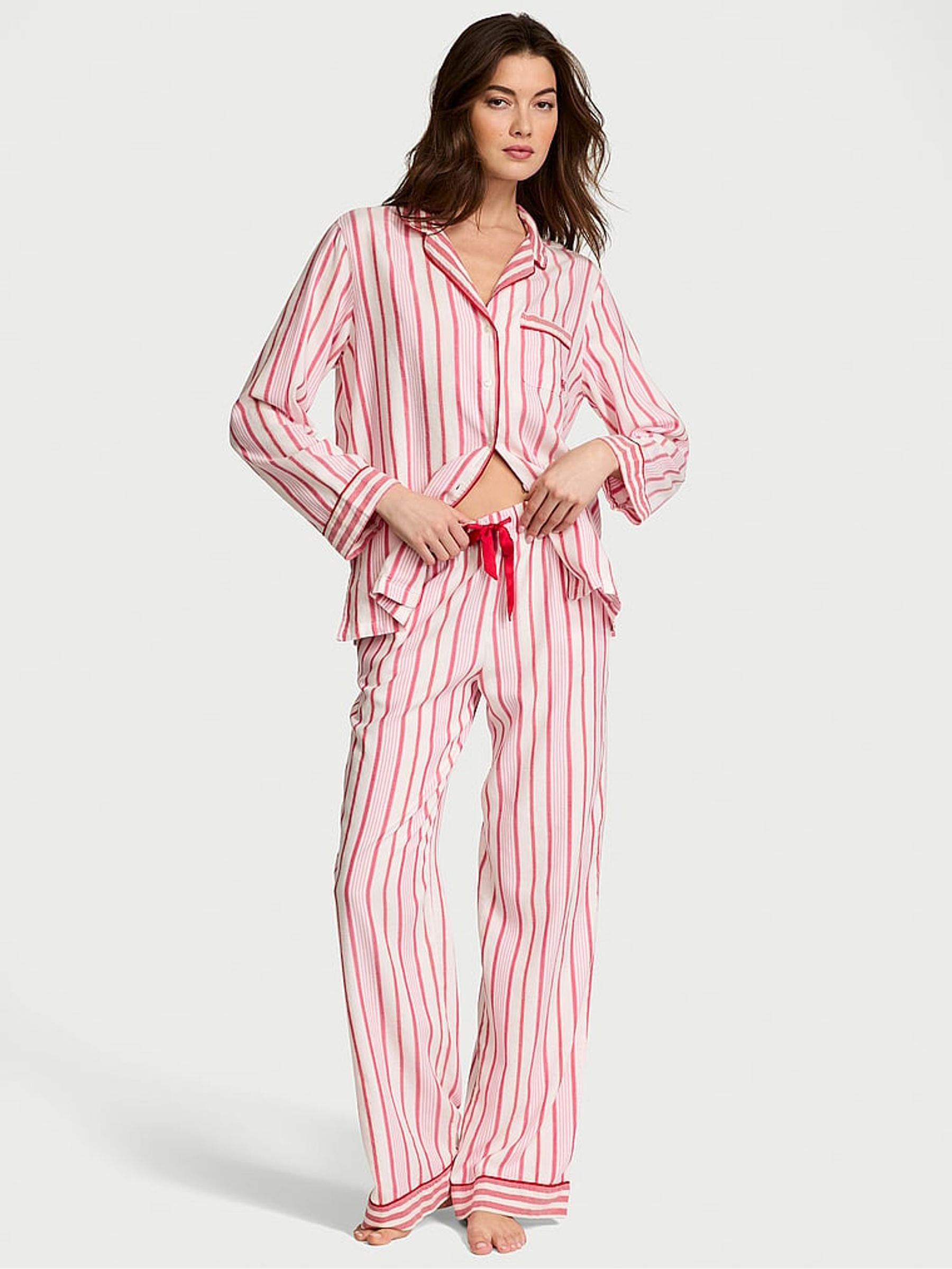 Candy Cane Stripe Red Flannel Long Pyjama Set