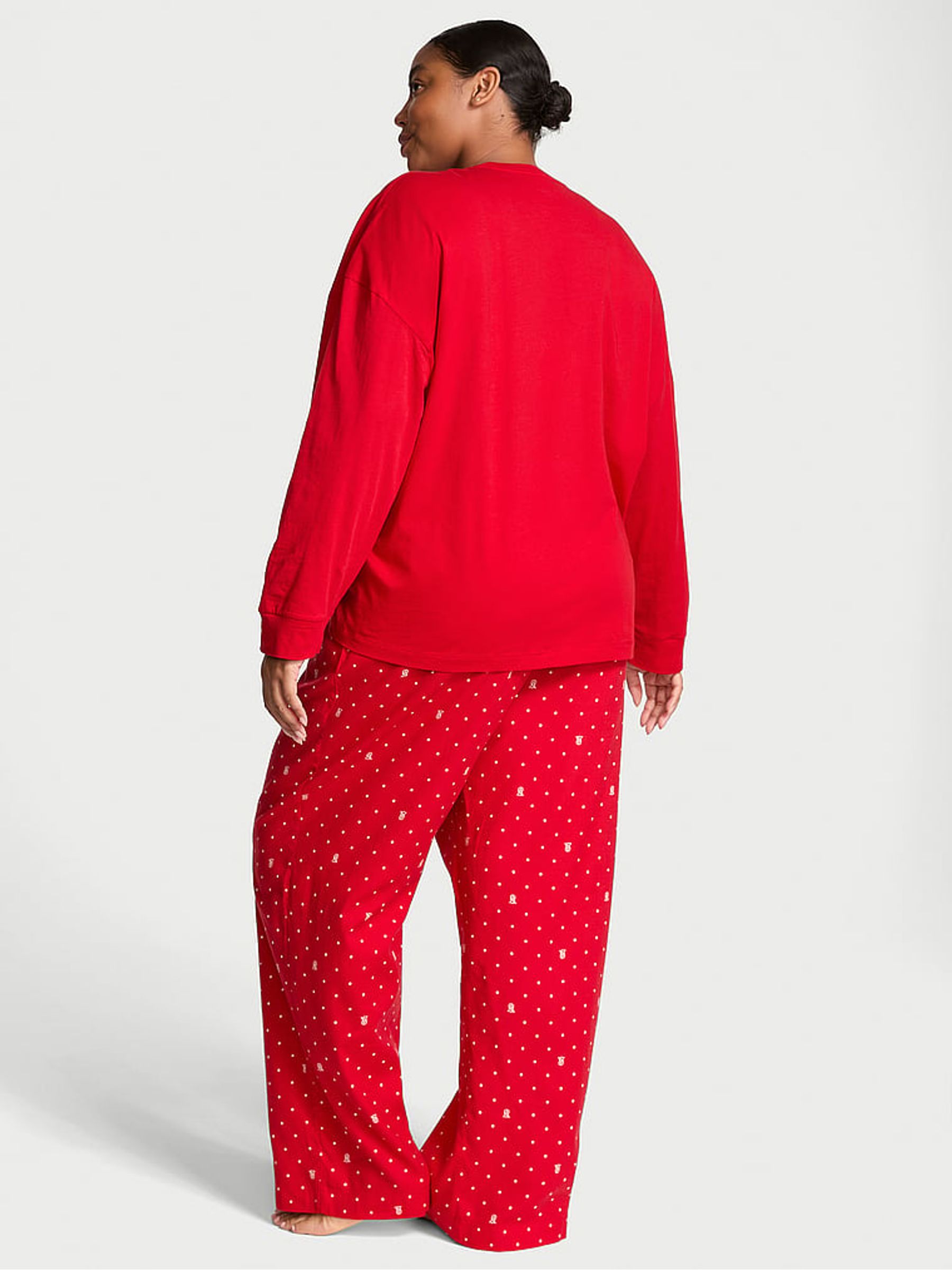Lipstick Red Pin Dot Long Sleeve T-Shirt Flannel Pyjama Set - Image 2 of 3
