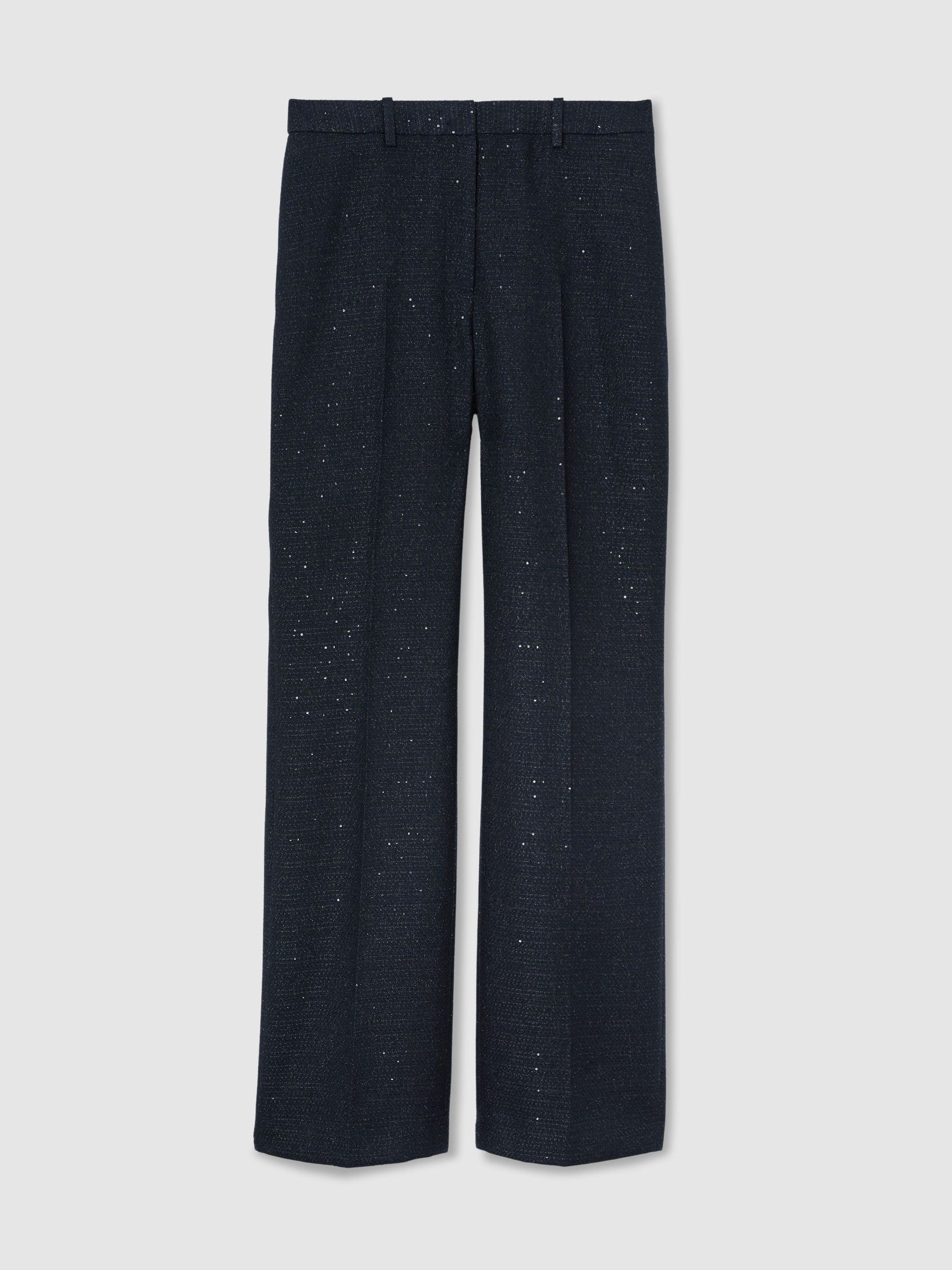 Petite Sequin-Detail Wide-Leg Woven Trousers in Navy - Image 2 of 8