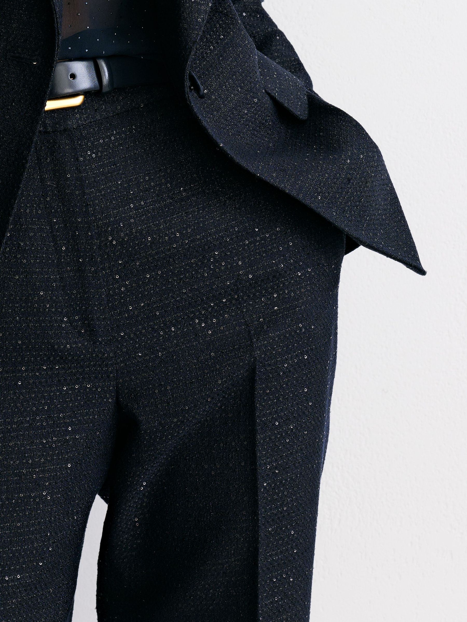 Petite Sequin-Detail Wide-Leg Woven Trousers in Navy - Image 3 of 8