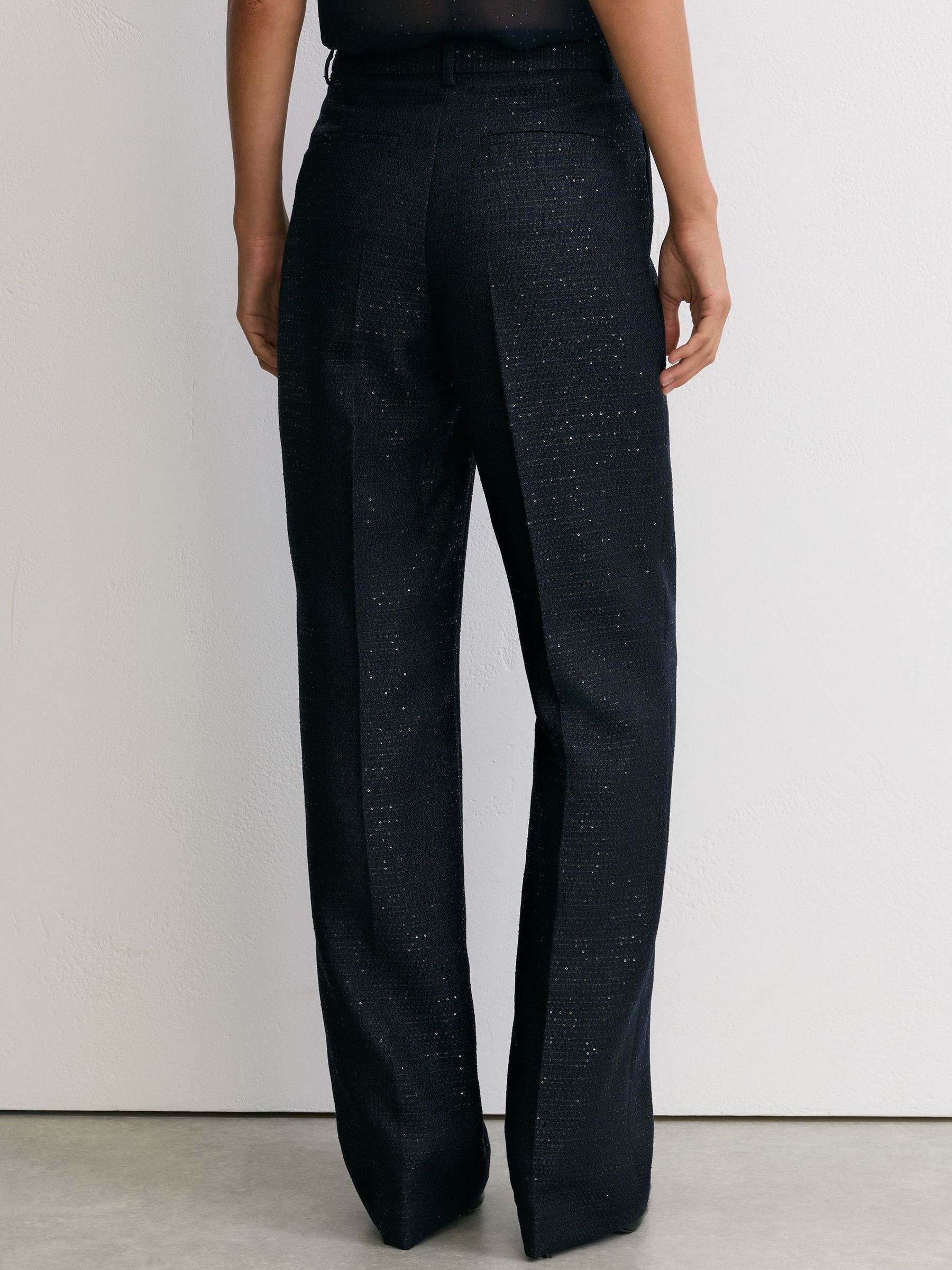 Petite Sequin-Detail Wide-Leg Woven Trousers in Navy - Image 6 of 8