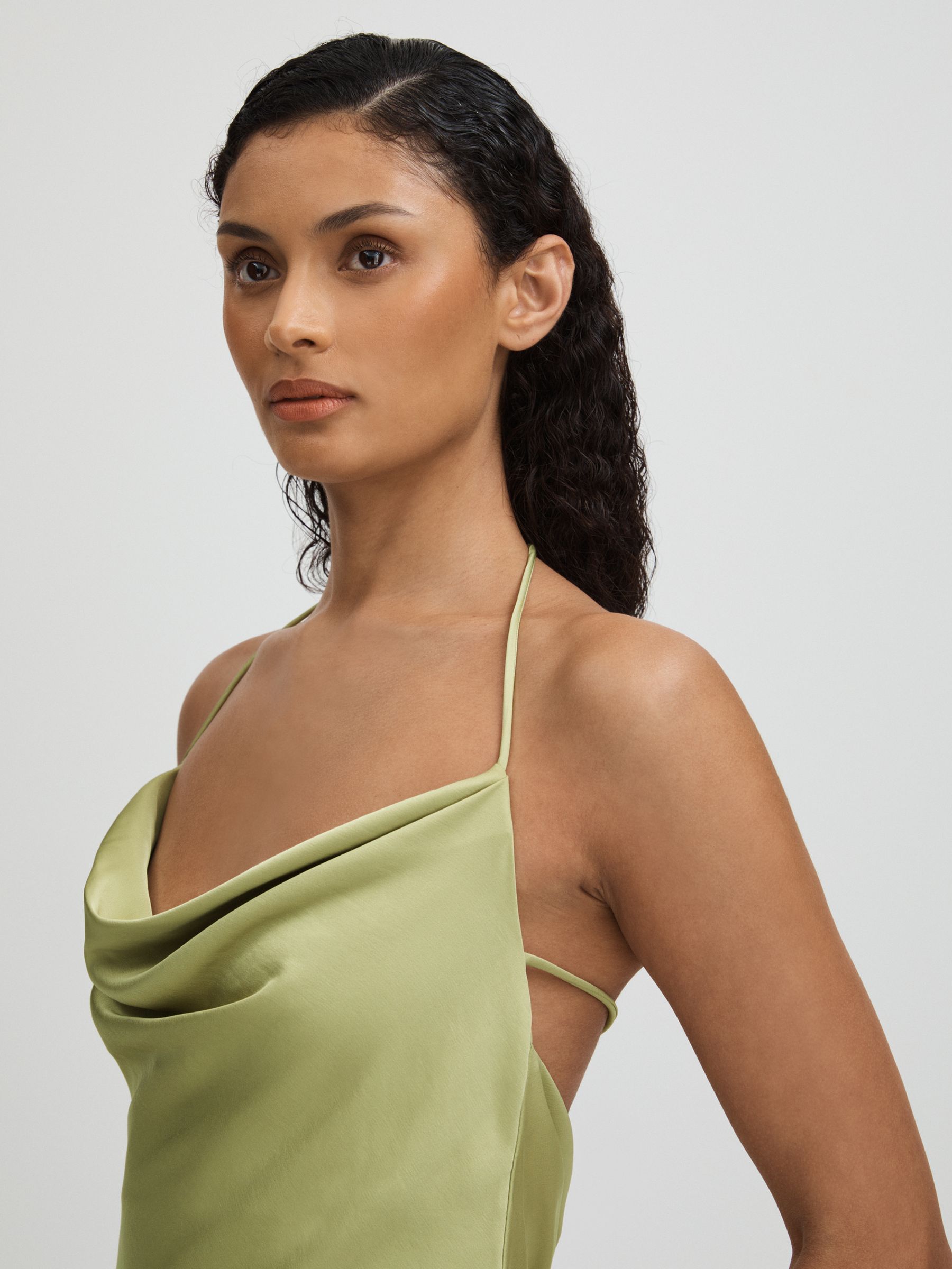 Significant Other Satin Cowl Neck Midi Dress in Sage - Image 3 of 5