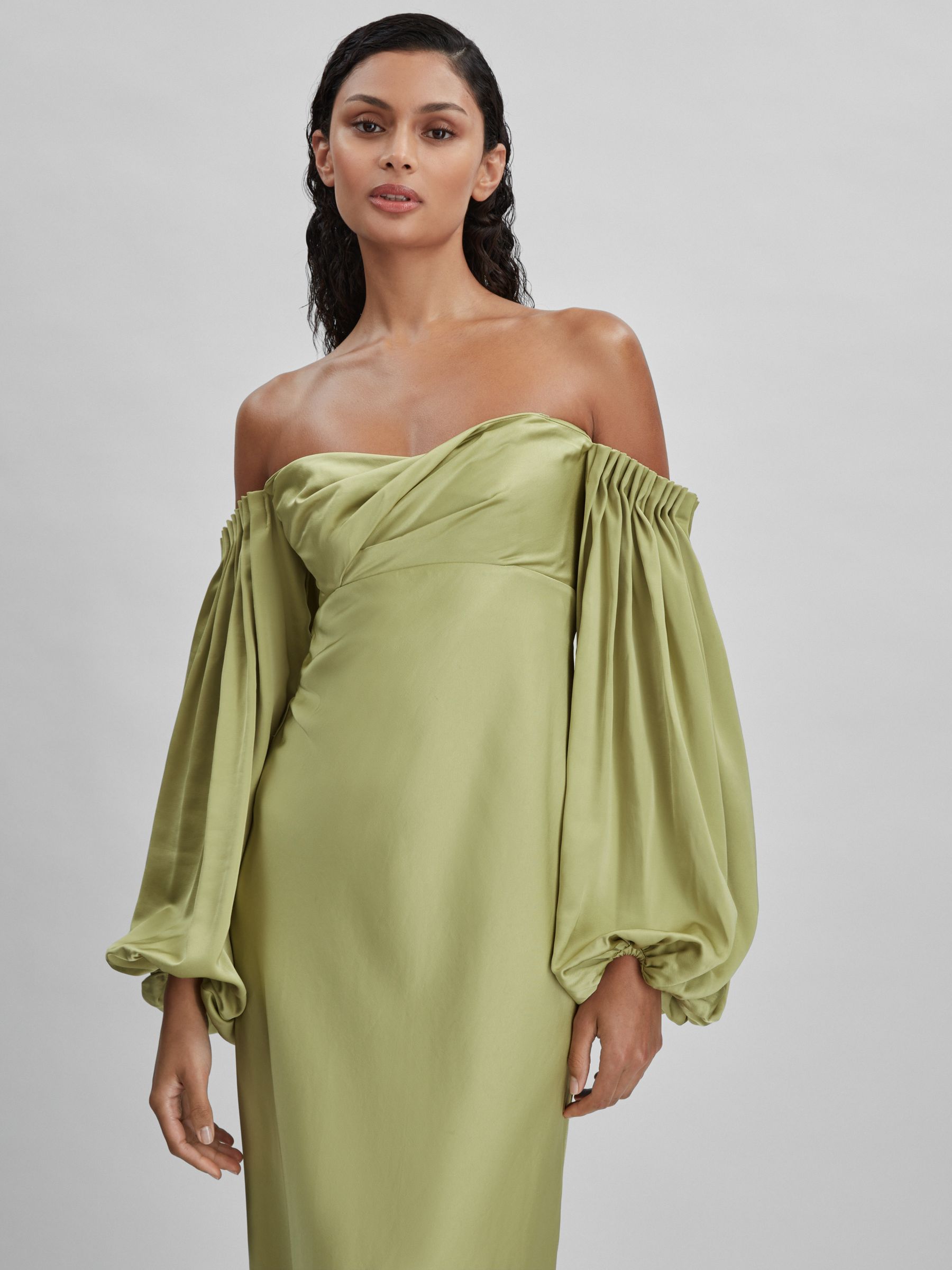 Significant Other Satin Off-The-Shoulder Maxi Dress in Sage - Image 3 of 6