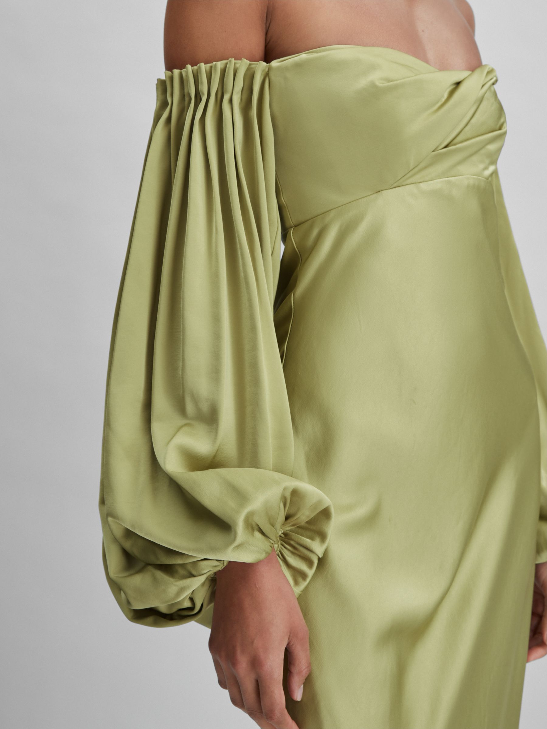 Significant Other Satin Off-The-Shoulder Maxi Dress in Sage - Image 4 of 6