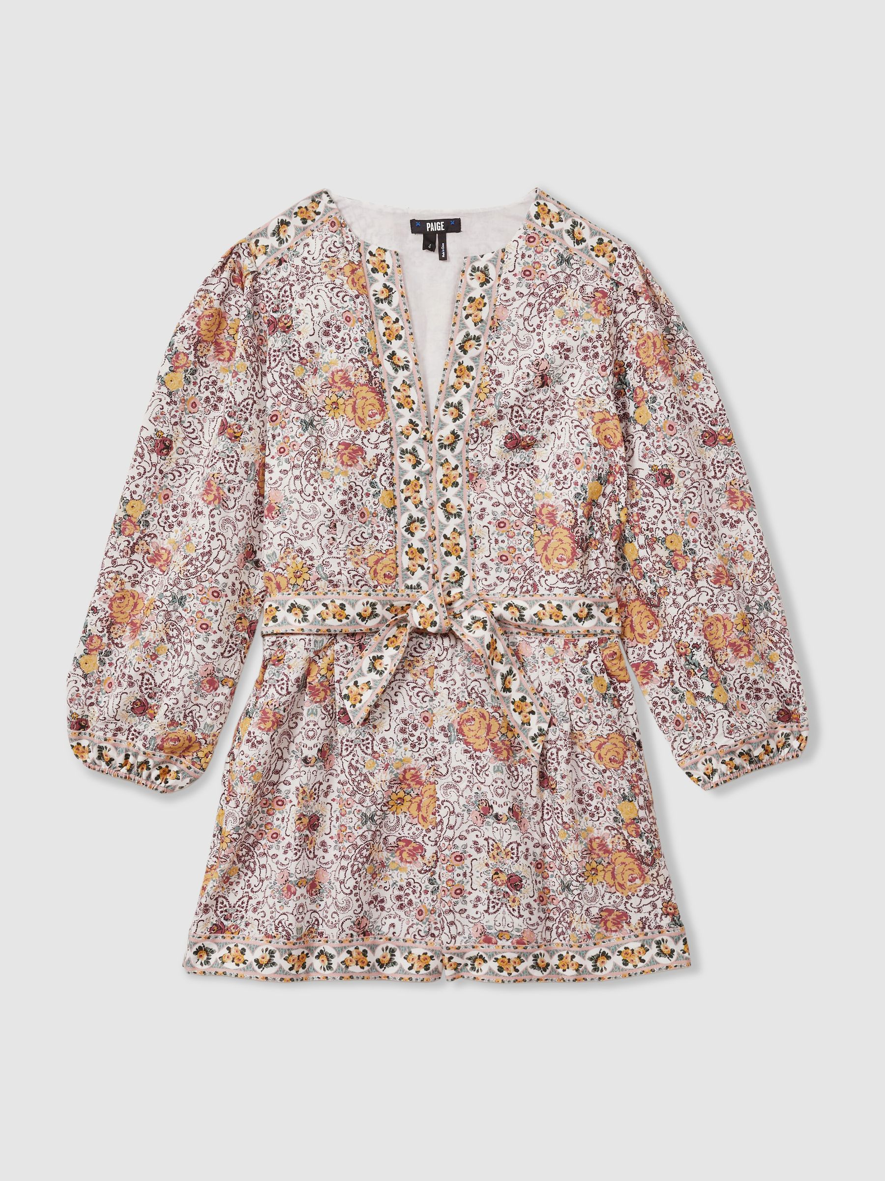 Puglia White Multi Paige Cotton-Linen Belted Playsuit - Image 1 of 5 Puglia White Multi Paige Cotton-Linen Belted Playsuit - Image 1 of 5