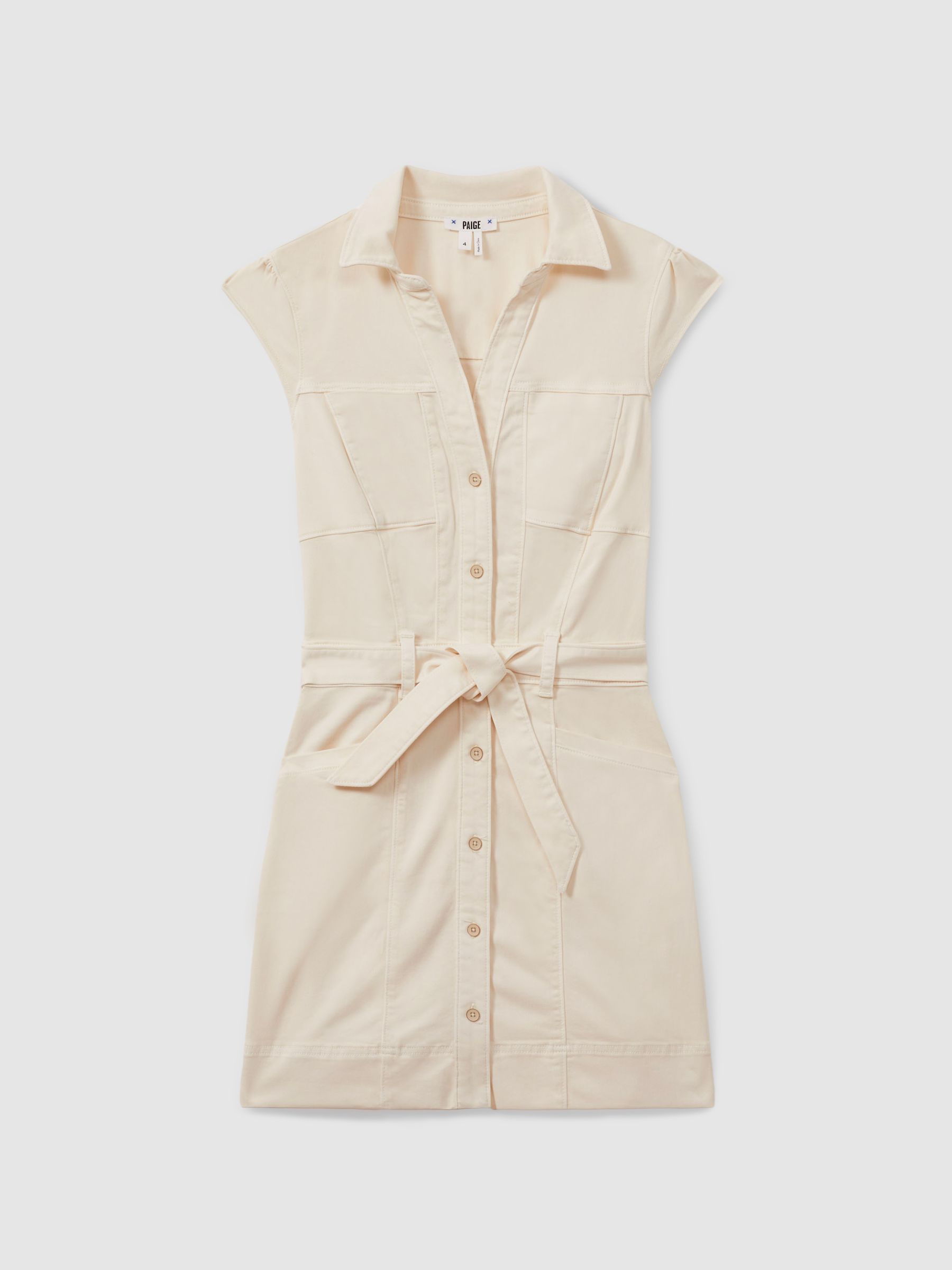 Paige Belted Denim Mini Dress in Sand - Image 1 of 5