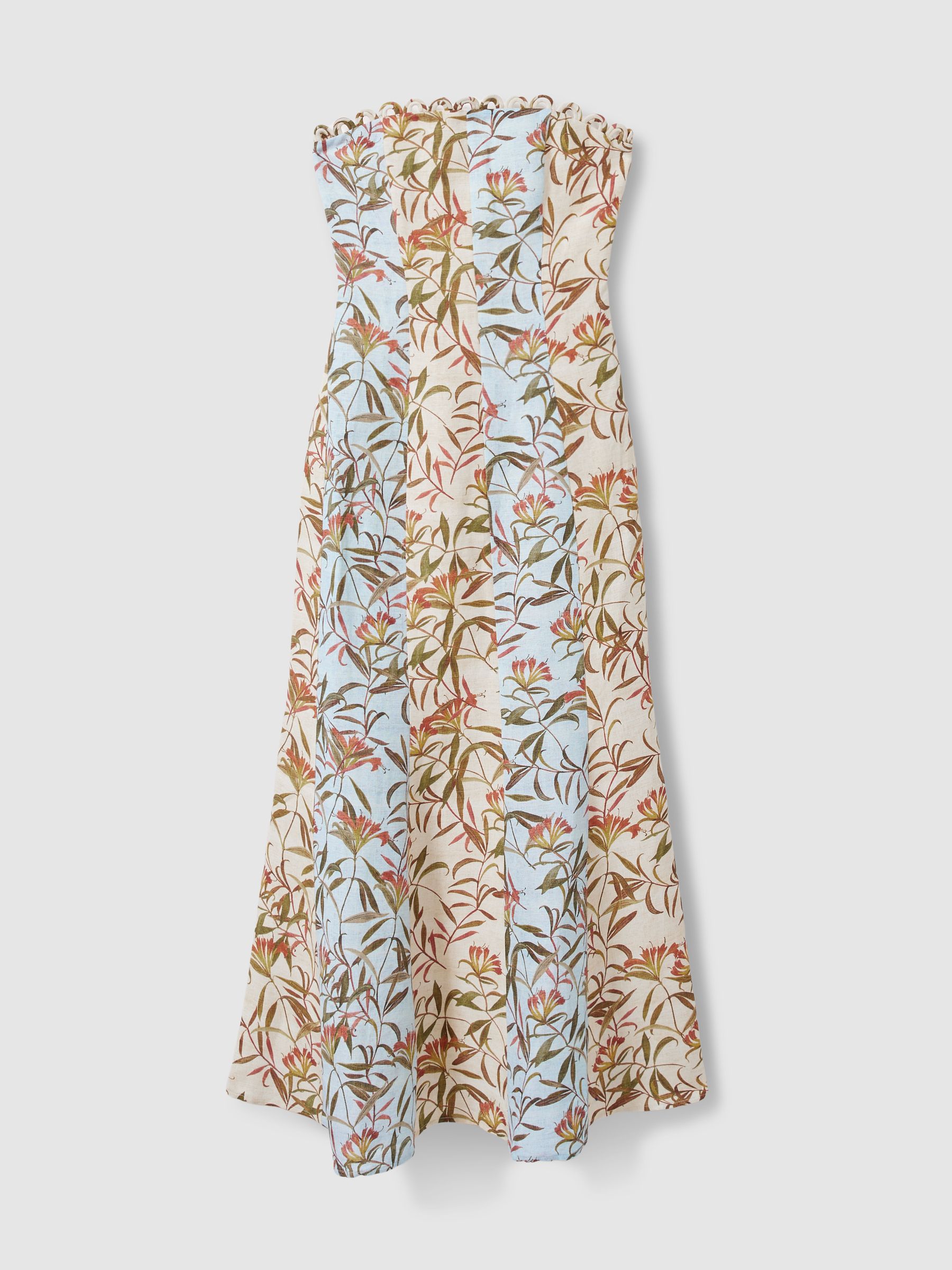 Significant Other Linen-Blend Strapless Floral Midi Dress in Blue Multi - Image 2 of 6