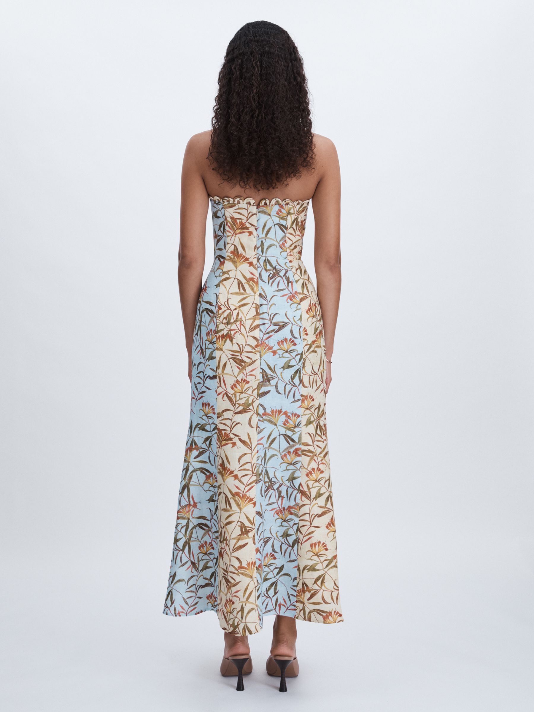Significant Other Linen-Blend Strapless Floral Midi Dress in Blue Multi - Image 5 of 6