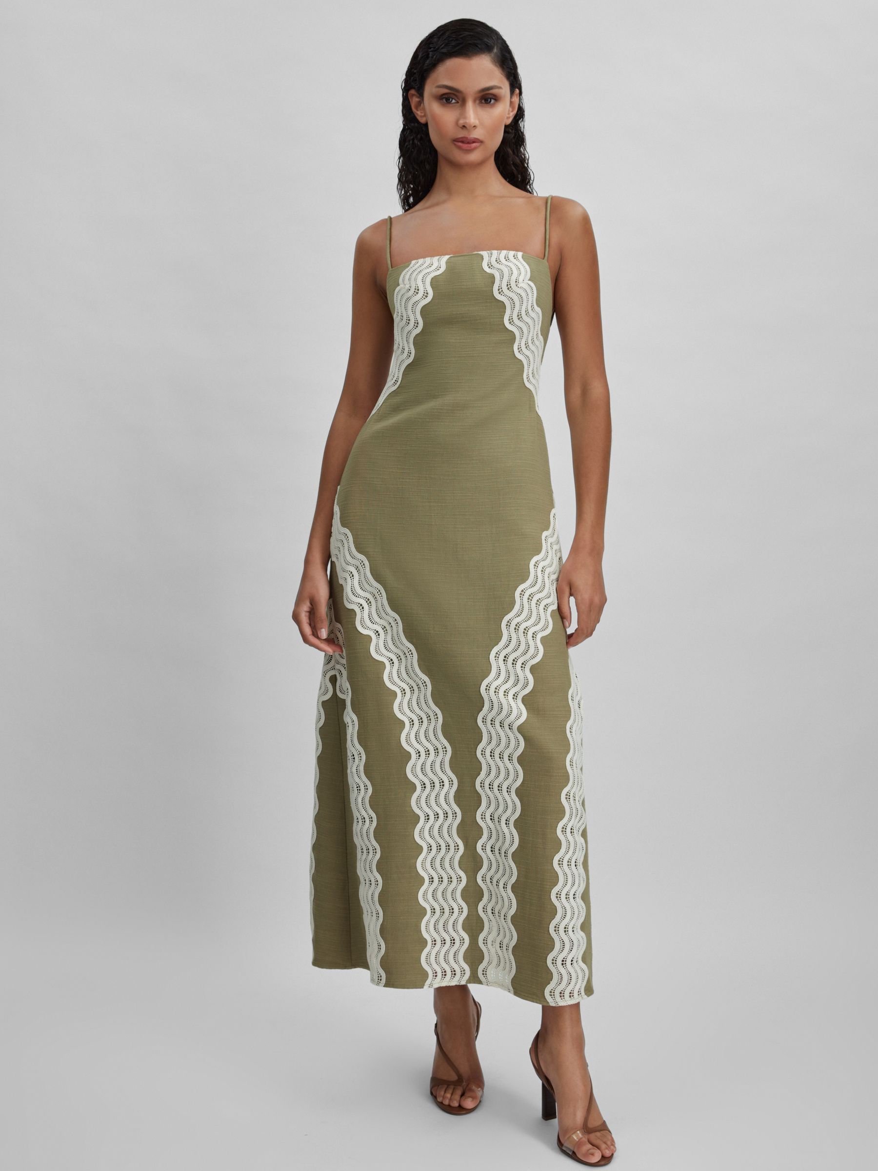 Significant Other Cotton Lace Midi Dress in Khaki - Image 3 of 5
