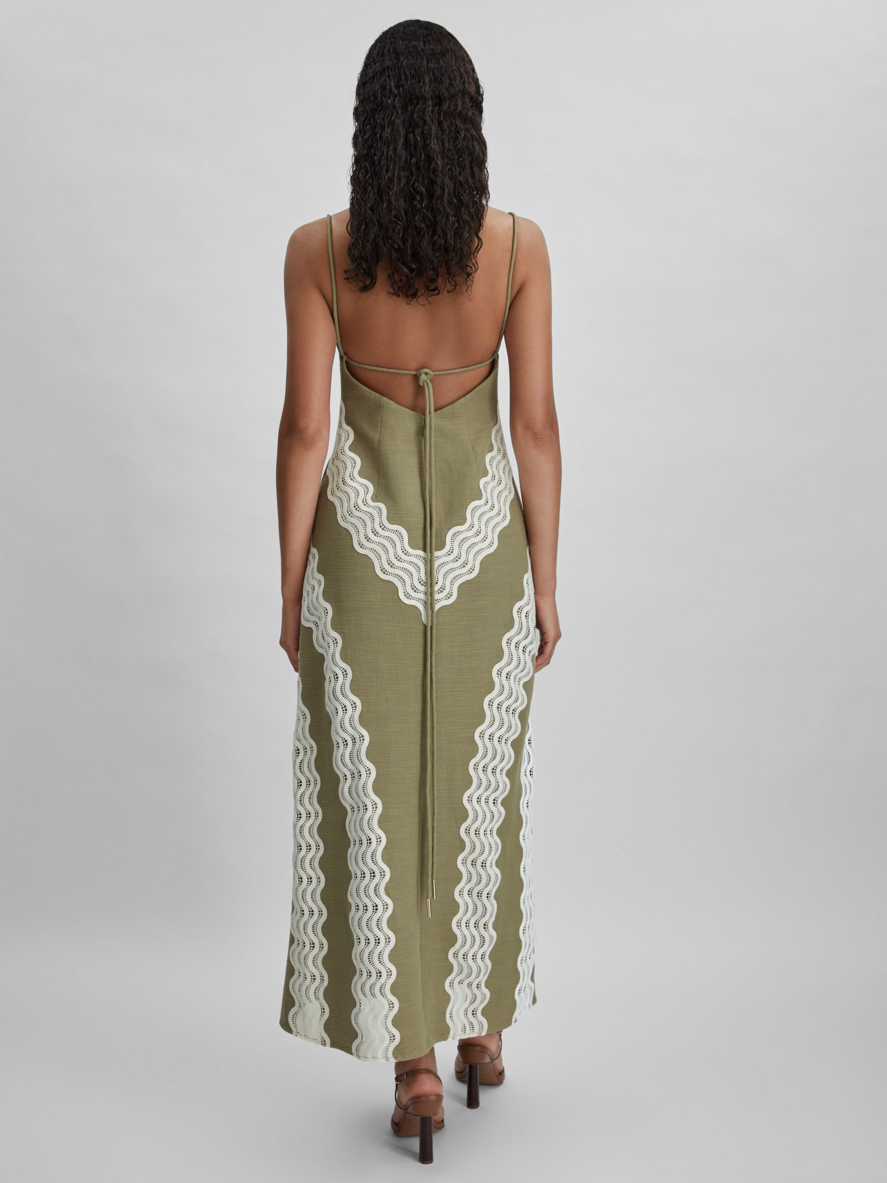 Significant Other Cotton Lace Midi Dress in Khaki - Image 4 of 5
