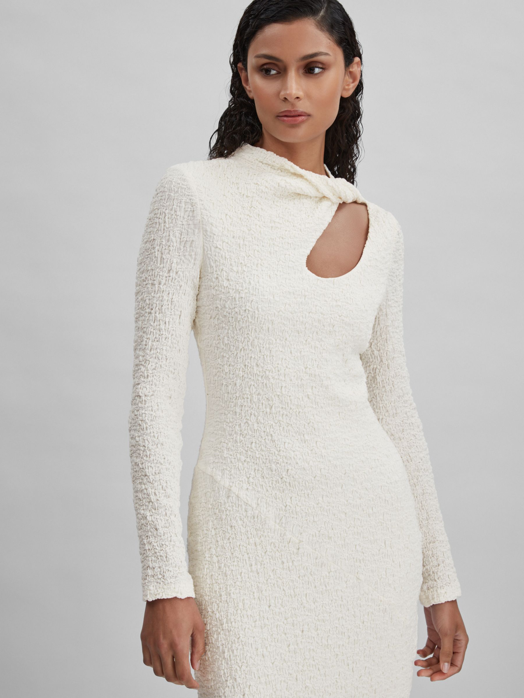 Significant Other Textured Cut-Out Midi Dress in Cream - Image 1 of 6