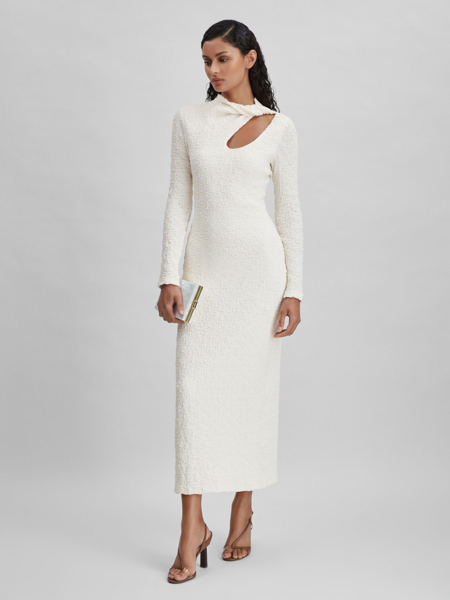 Significant Other Textured Cut-Out Midi Dress in Cream - Image 3 of 6