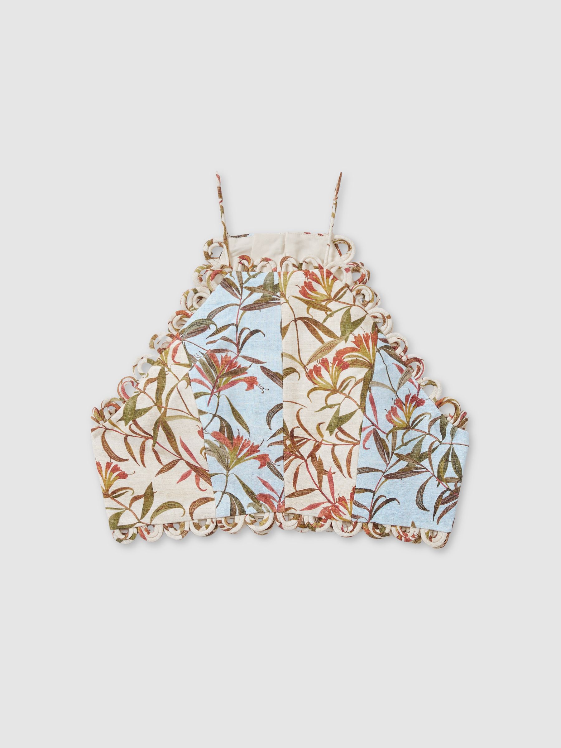 Significant Other Linen-Blend Floral-Print Cropped Top in Blue Multi - Image 2 of 6