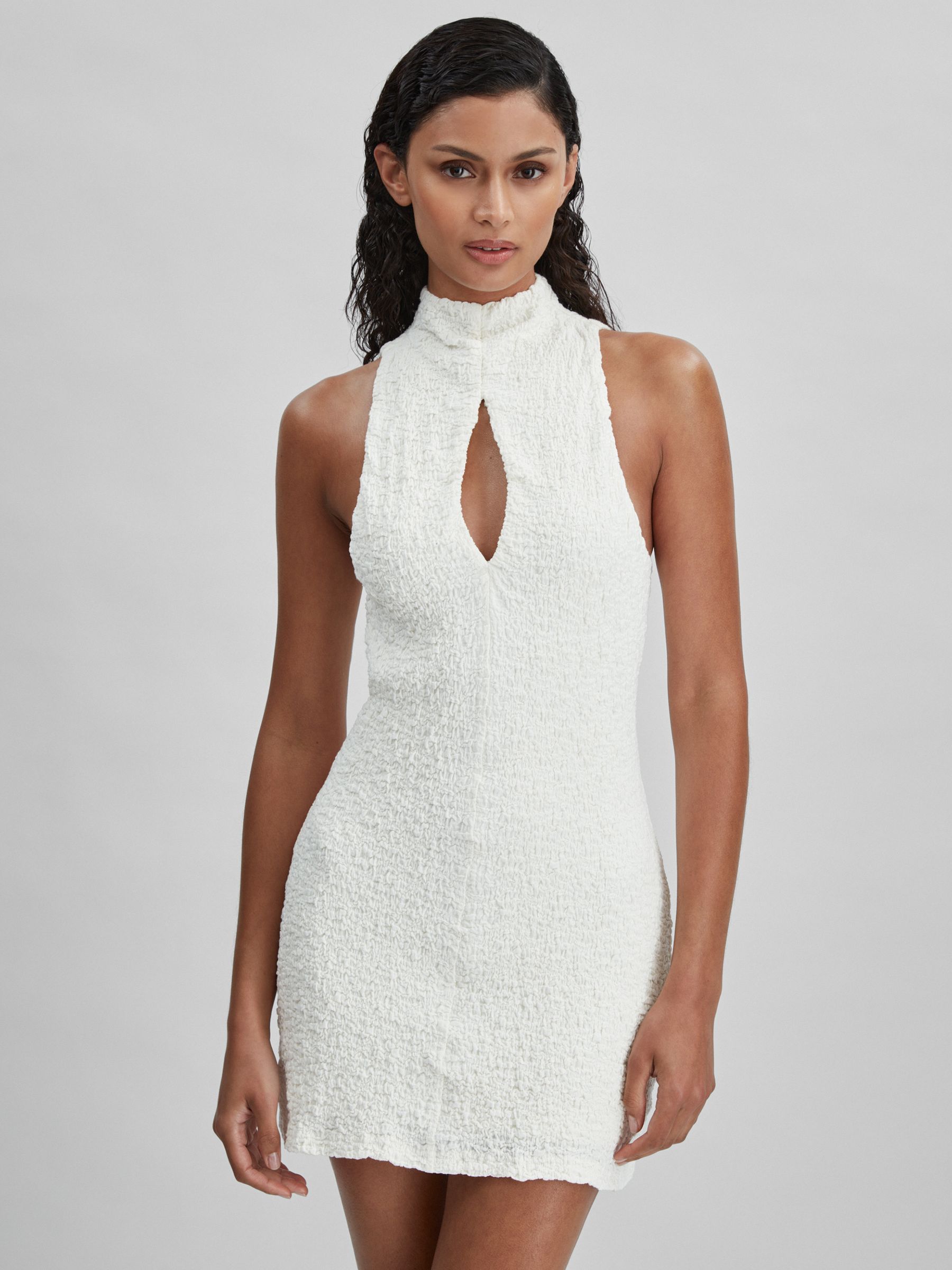 Significant Other Textured Cut-Out Mini Dress in Cream - Image 3 of 5