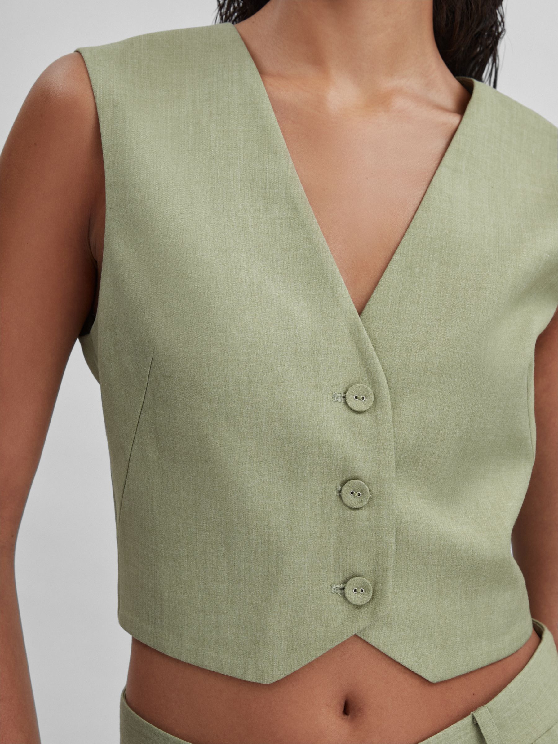 Significant Other Adjustable Single-Breasted Waistcoat in Sage - Image 4 of 6