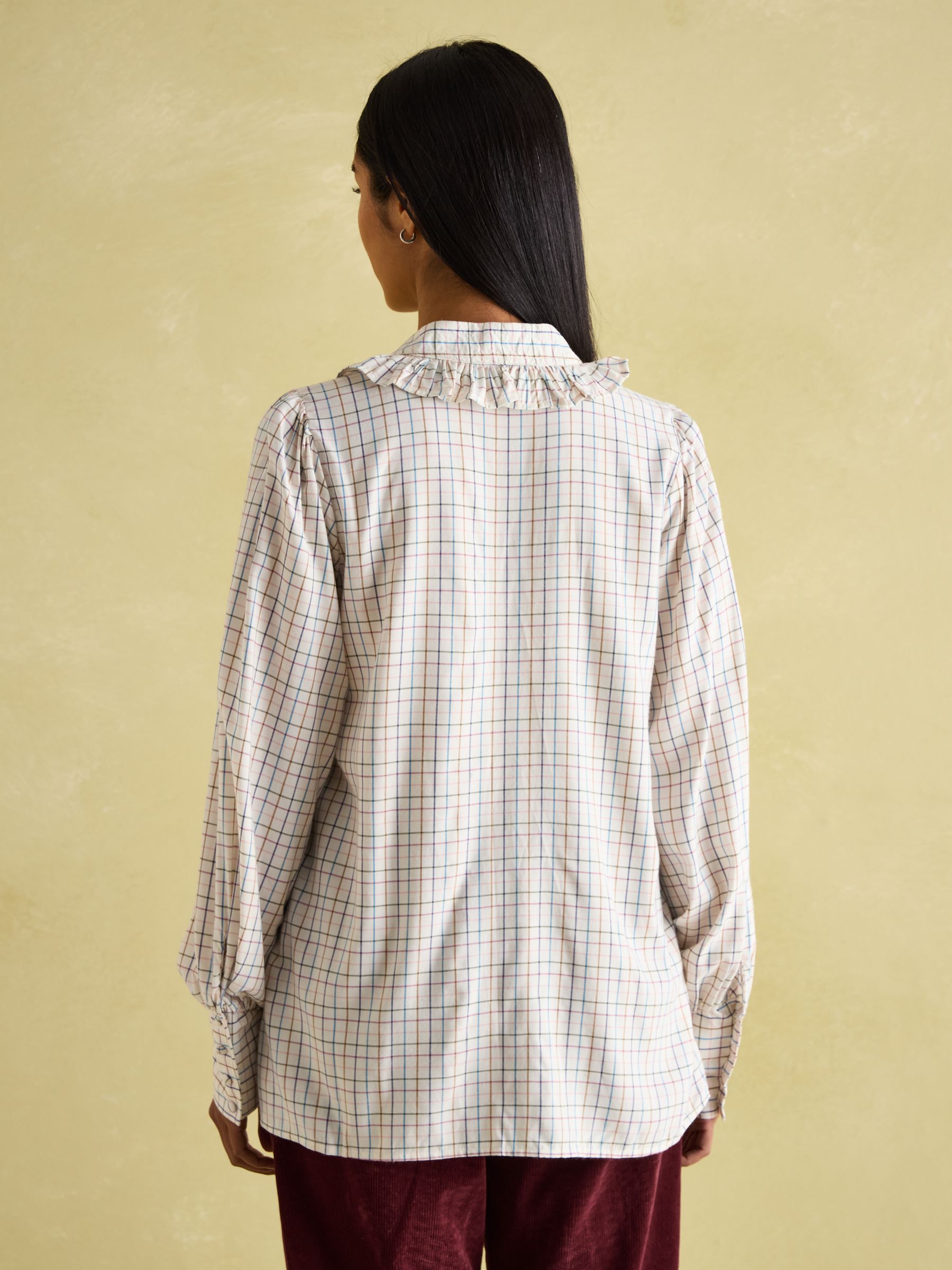 Harper Check Cotton Tie Neck Blouse | Joules