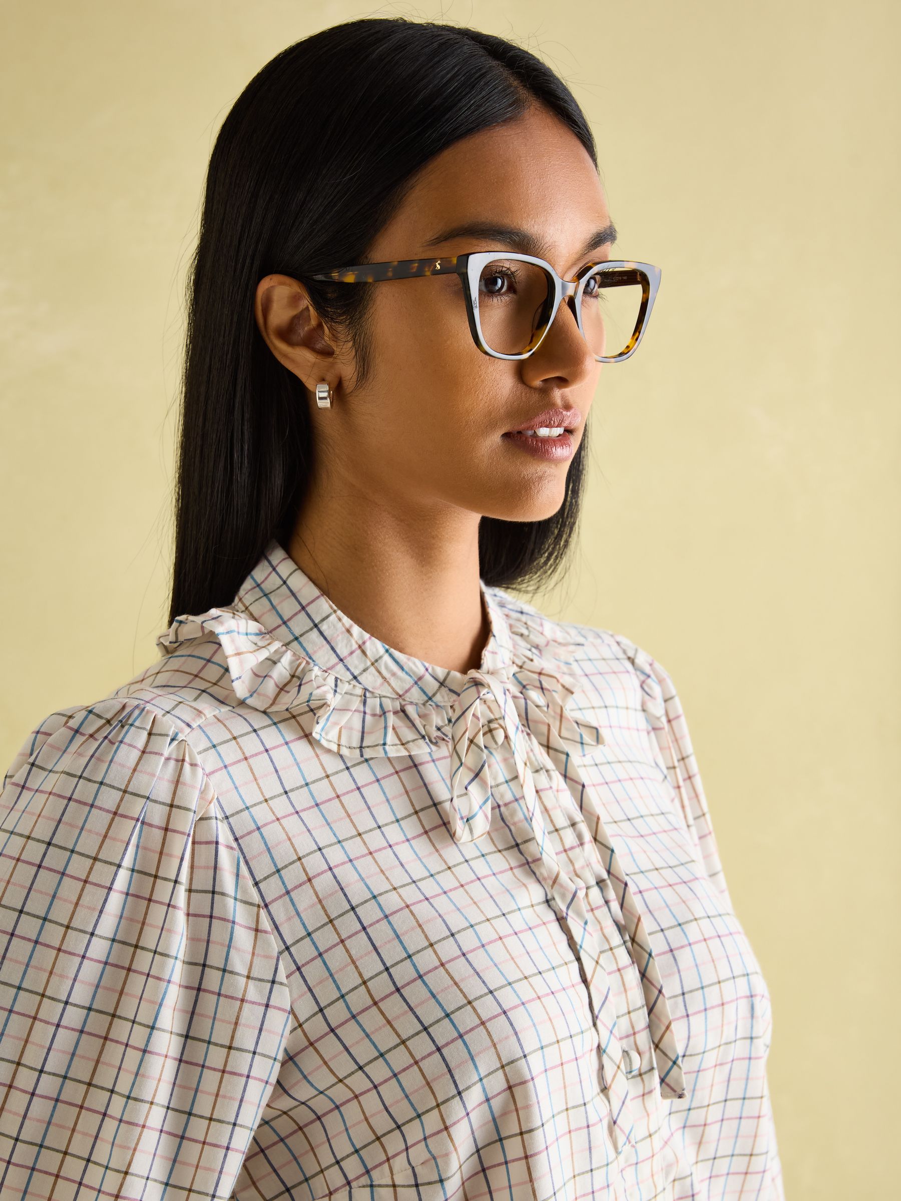 Harper Check Cotton Tie Neck Blouse - Image 3 of 6