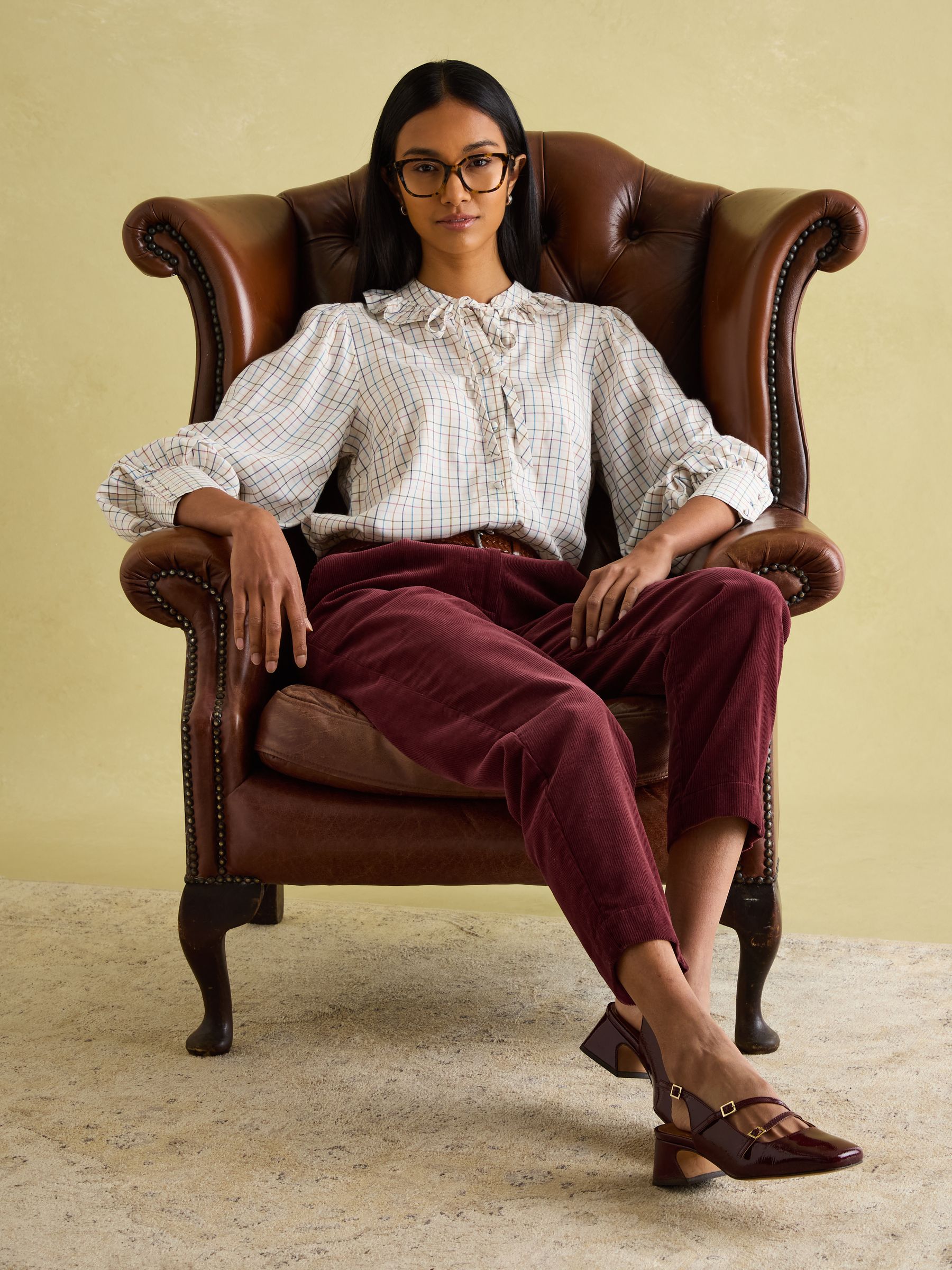 Harper Check Cotton Tie Neck Blouse - Image 5 of 6