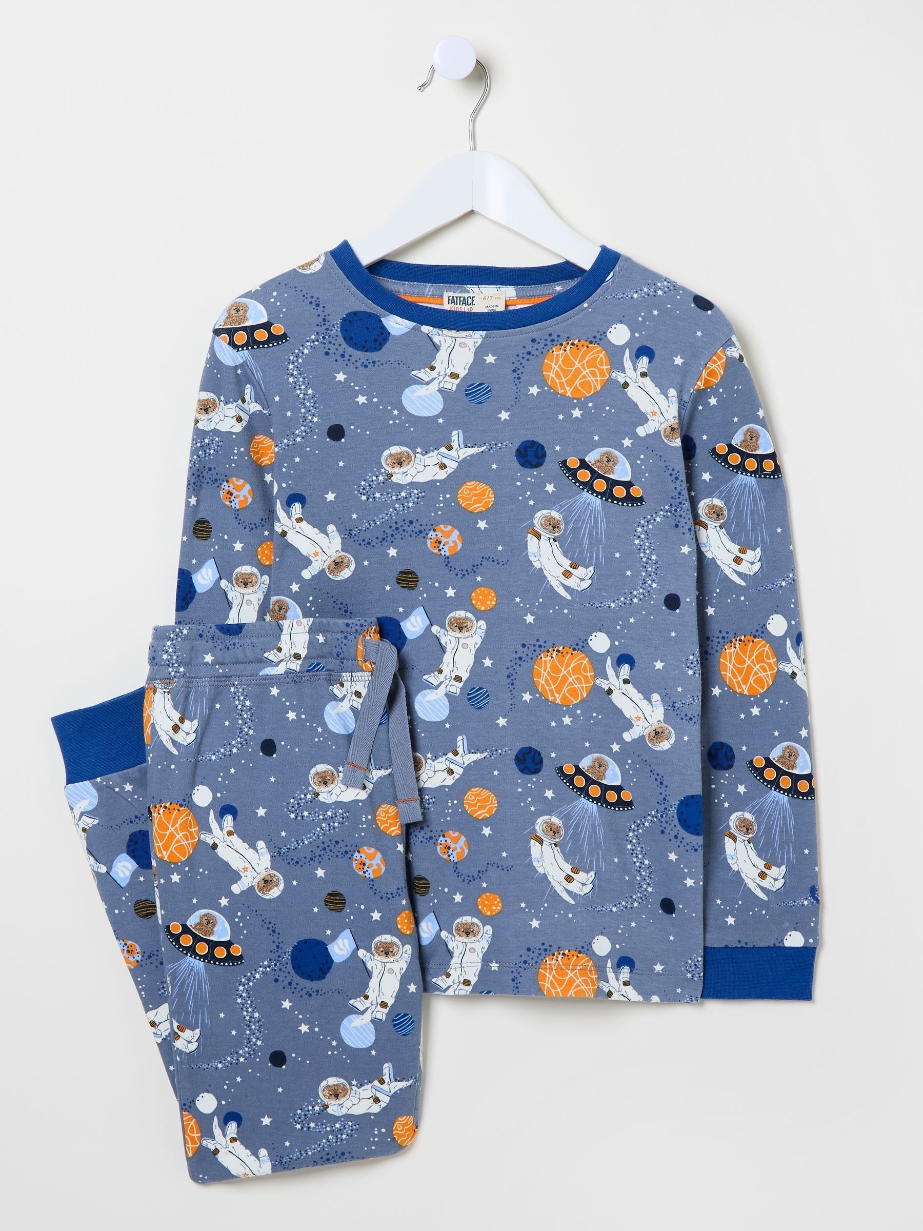 Blue Space Otter 100% Cotton Pyjama Set - Image 1 of 5 Blue Space Otter 100% Cotton Pyjama Set - Image 1 of 5