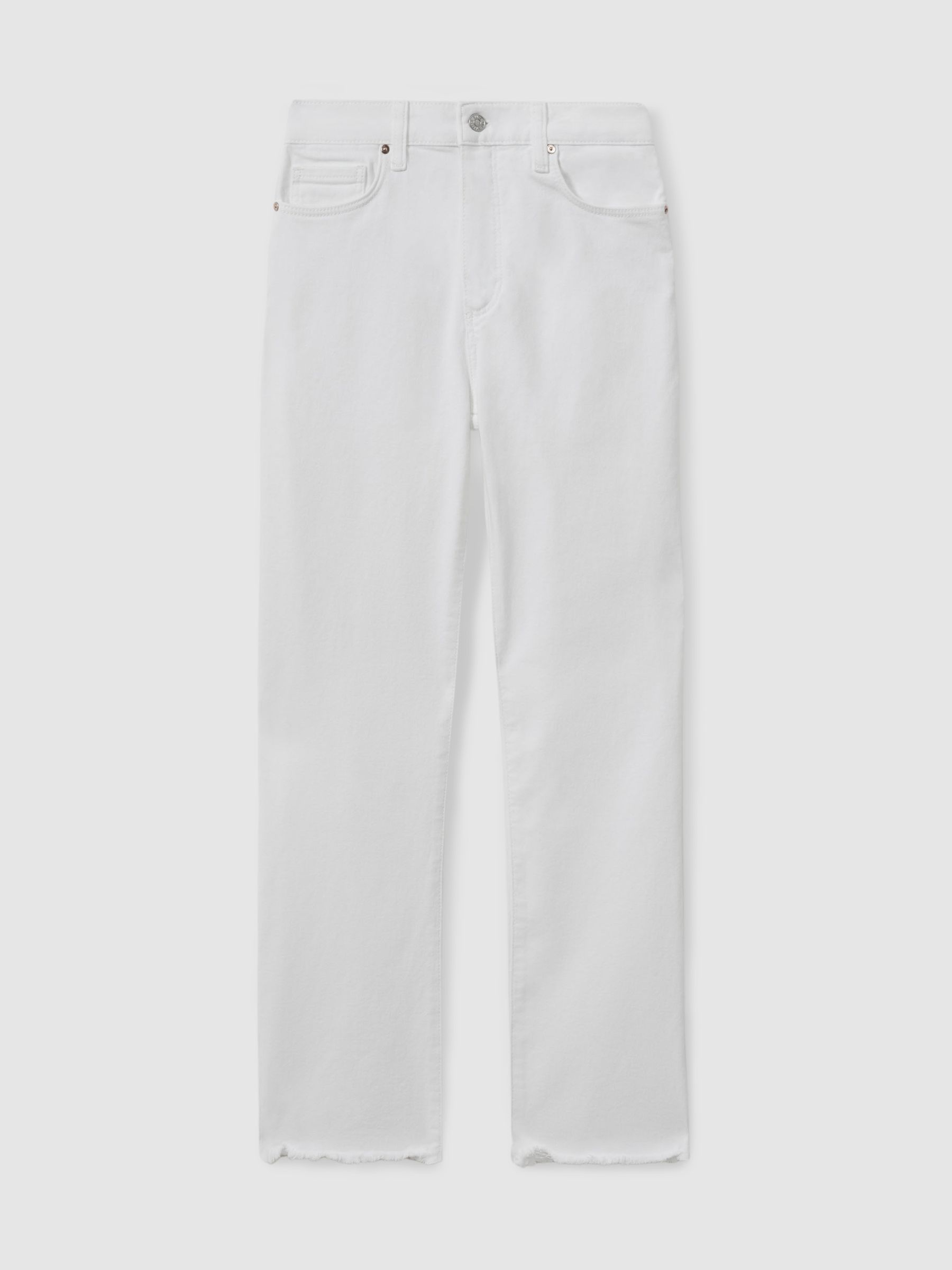 Cindy White Paige Straight Leg Raw Hem Jeans - Image 1 of 5