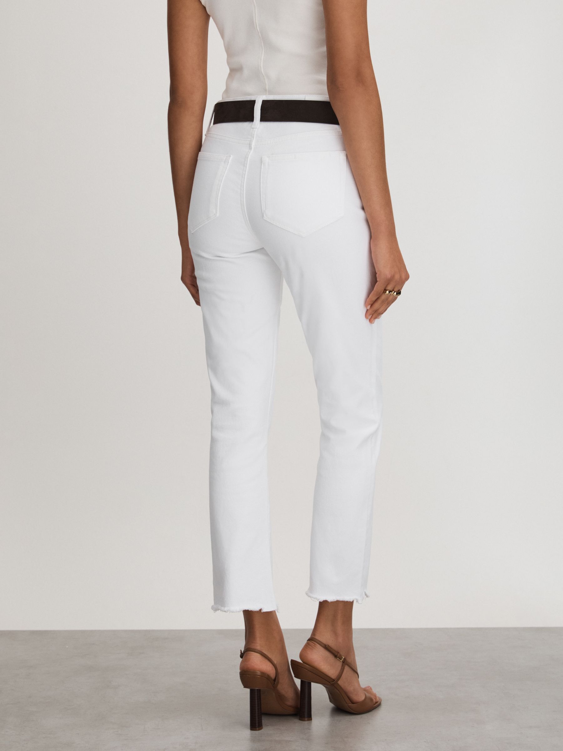 Cindy White Paige Straight Leg Raw Hem Jeans - Image 3 of 5