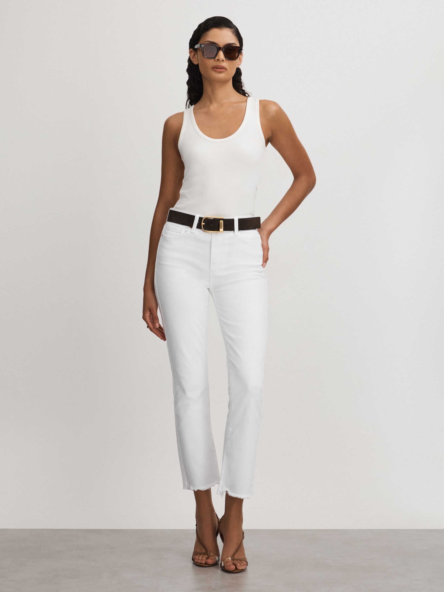 Cindy White Paige Straight Leg Raw Hem Jeans - Image 4 of 5