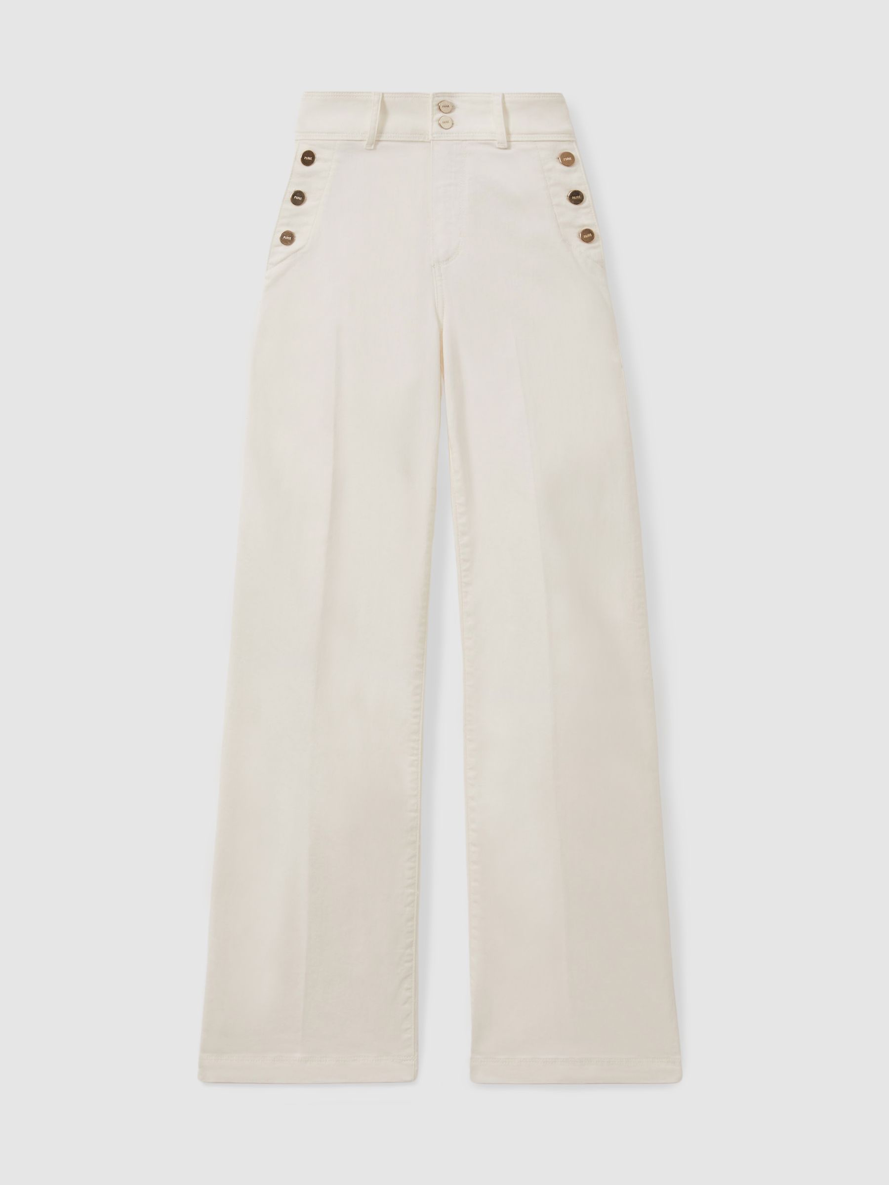 Aubrey 32 Ecru Paige High Rise Wide Leg Button Detail Jeans - Image 1 of 6