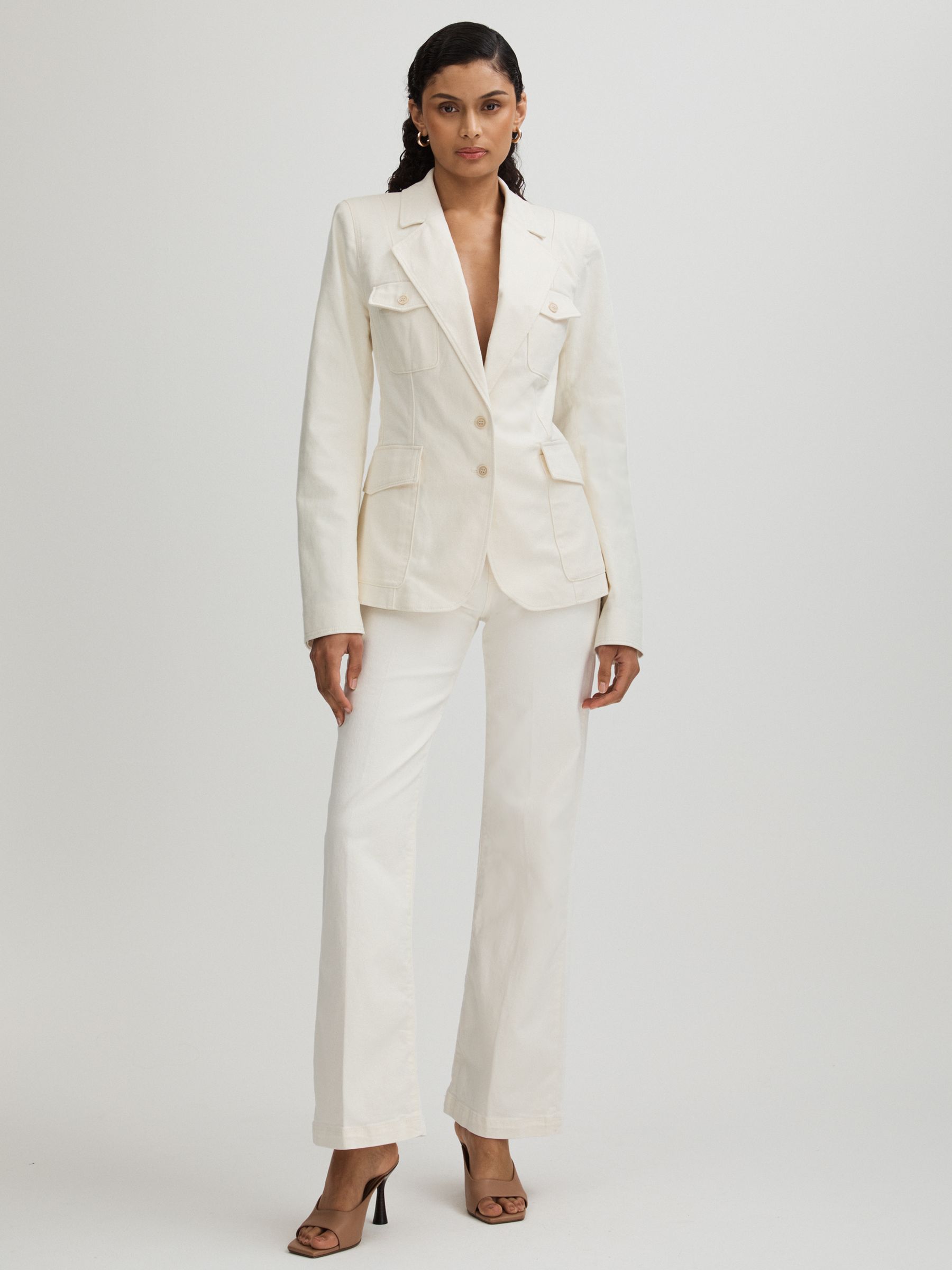 Aubrey 32 Ecru Paige High Rise Wide Leg Button Detail Jeans - Image 3 of 6
