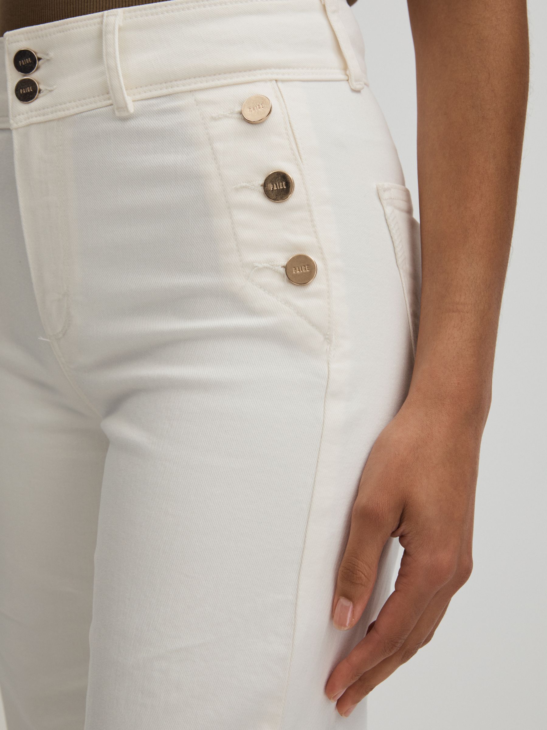 Aubrey 32 Ecru Paige High Rise Wide Leg Button Detail Jeans - Image 4 of 6