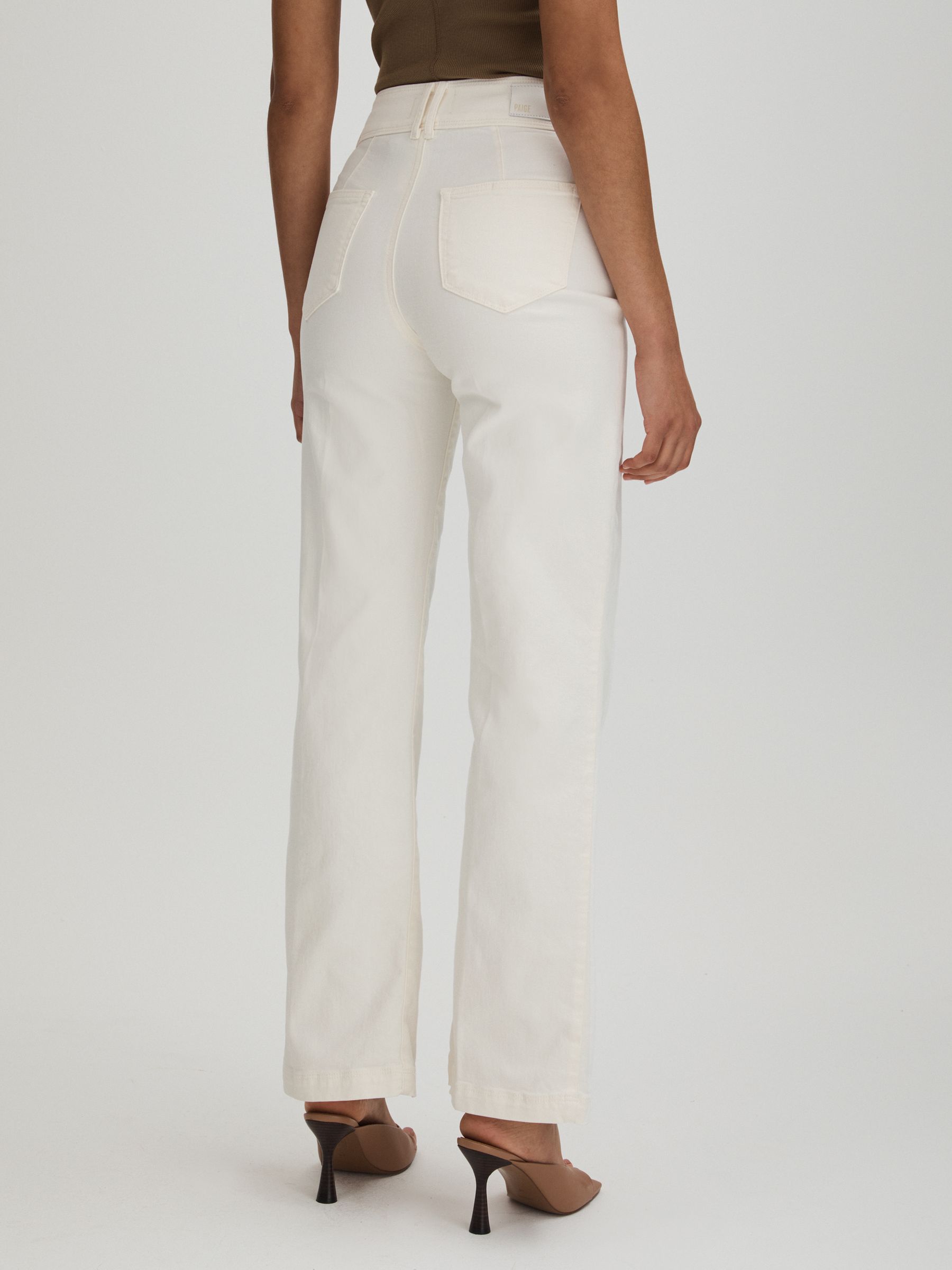 Aubrey 32 Ecru Paige High Rise Wide Leg Button Detail Jeans - Image 5 of 6