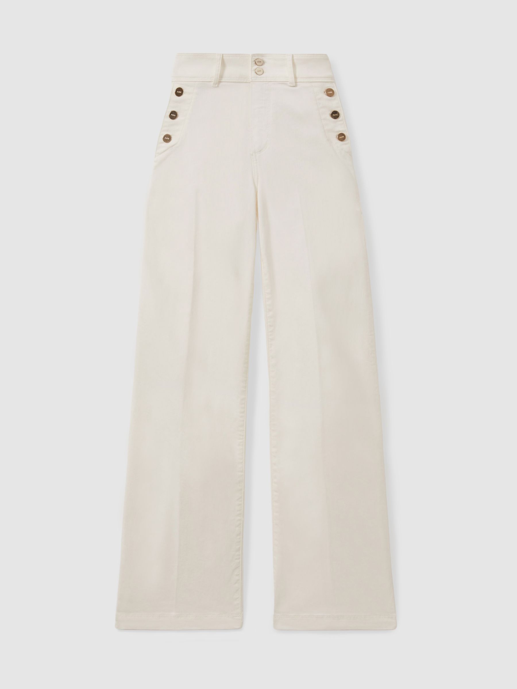 Aubrey 32 Ecru Paige High Rise Wide Leg Button Detail Jeans - Image 6 of 6