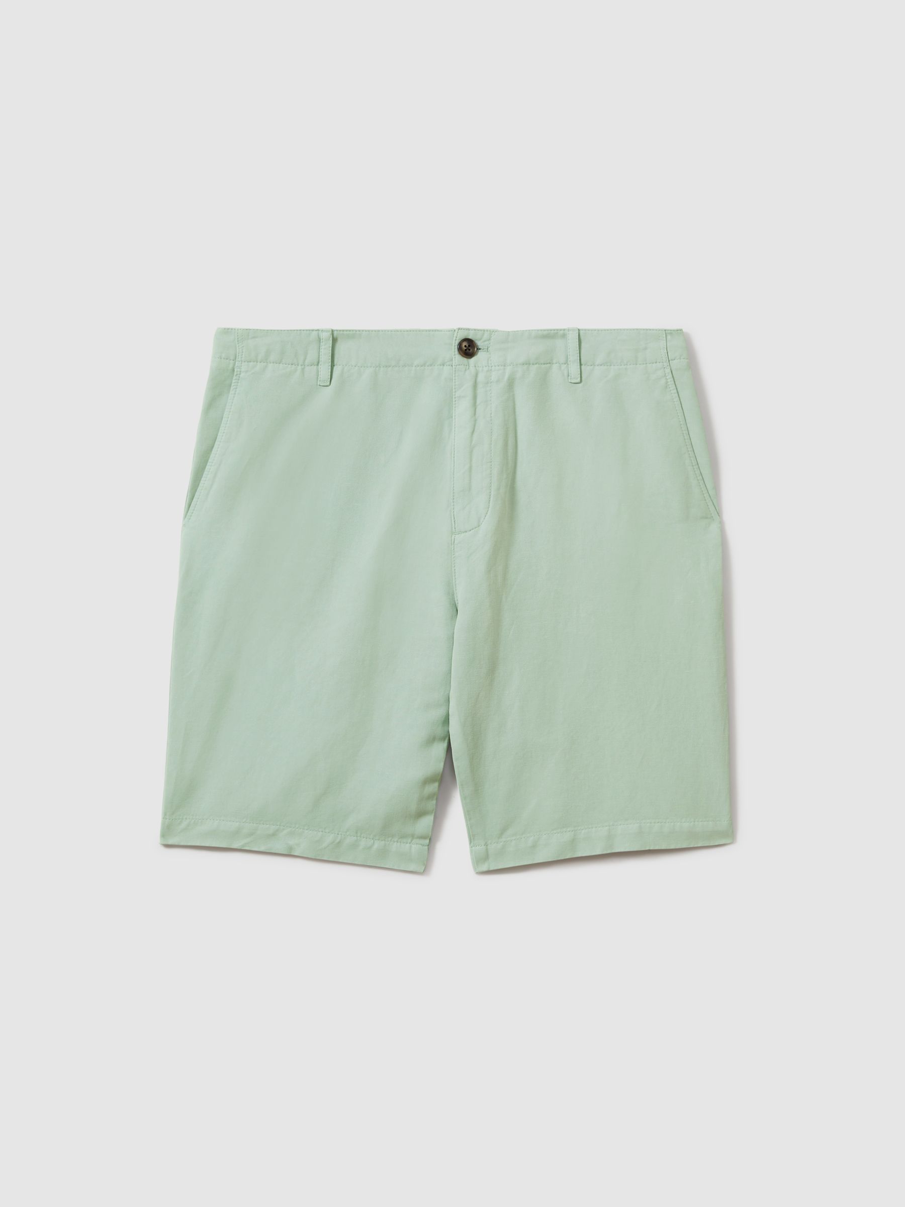 Cotton Linen Blend Internal Drawstring Shorts in Mint - Image 2 of 6