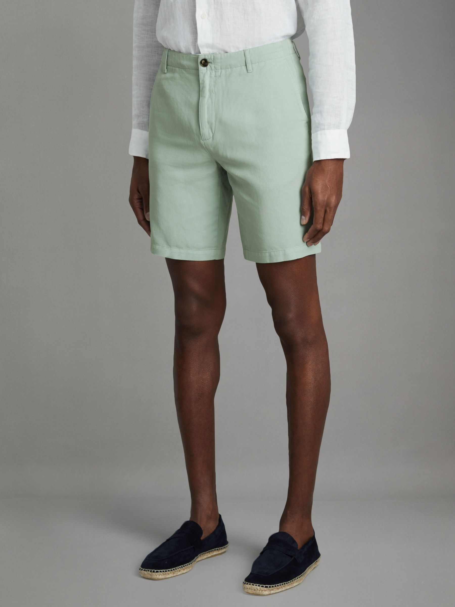 Cotton Linen Blend Internal Drawstring Shorts in Mint - Image 3 of 6
