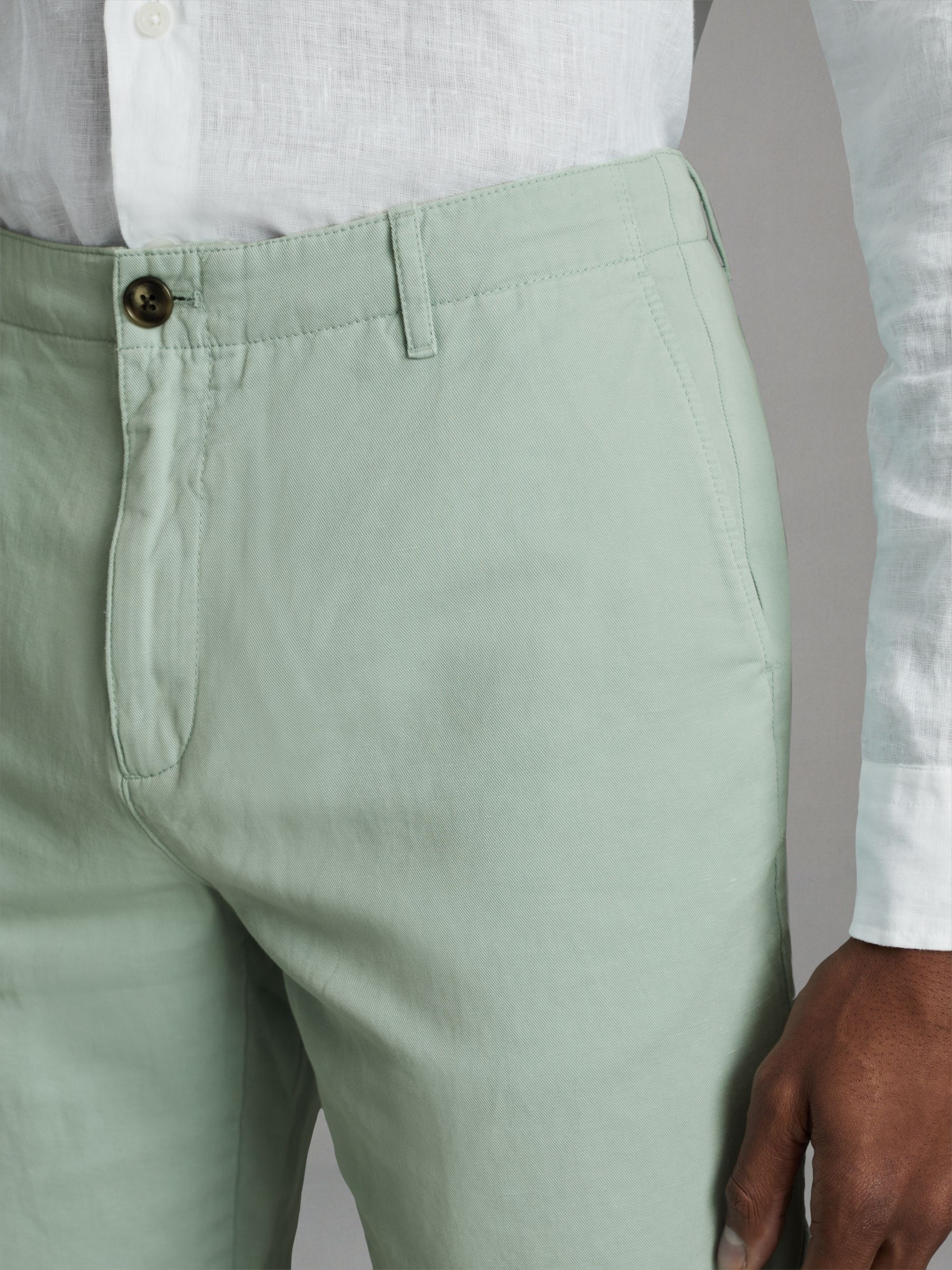 Cotton Linen Blend Internal Drawstring Shorts in Mint - Image 4 of 6