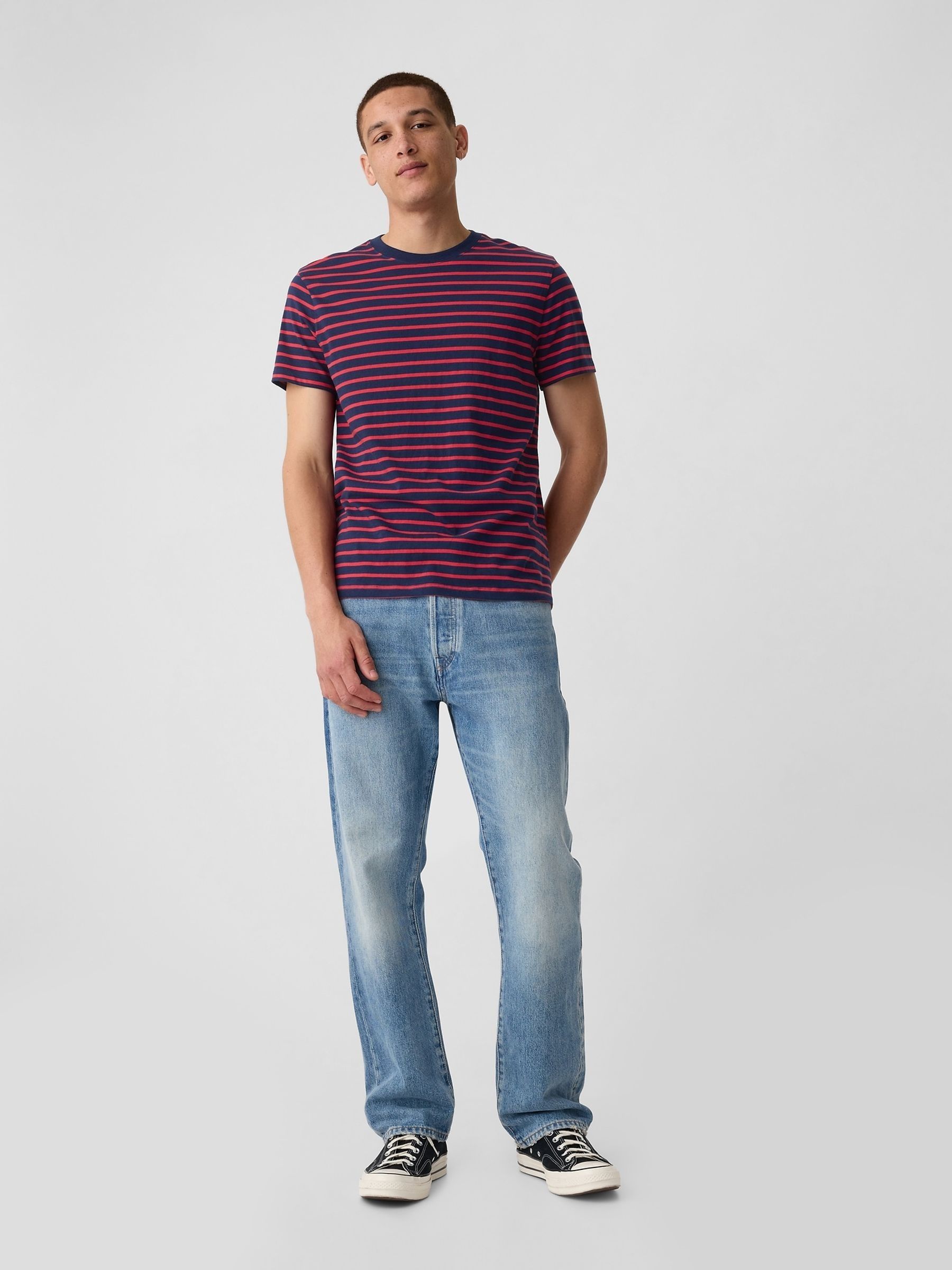 Navy/Blue Stripe Cotton Everyday Soft Stripe T-Shirt - Image 3 of 4