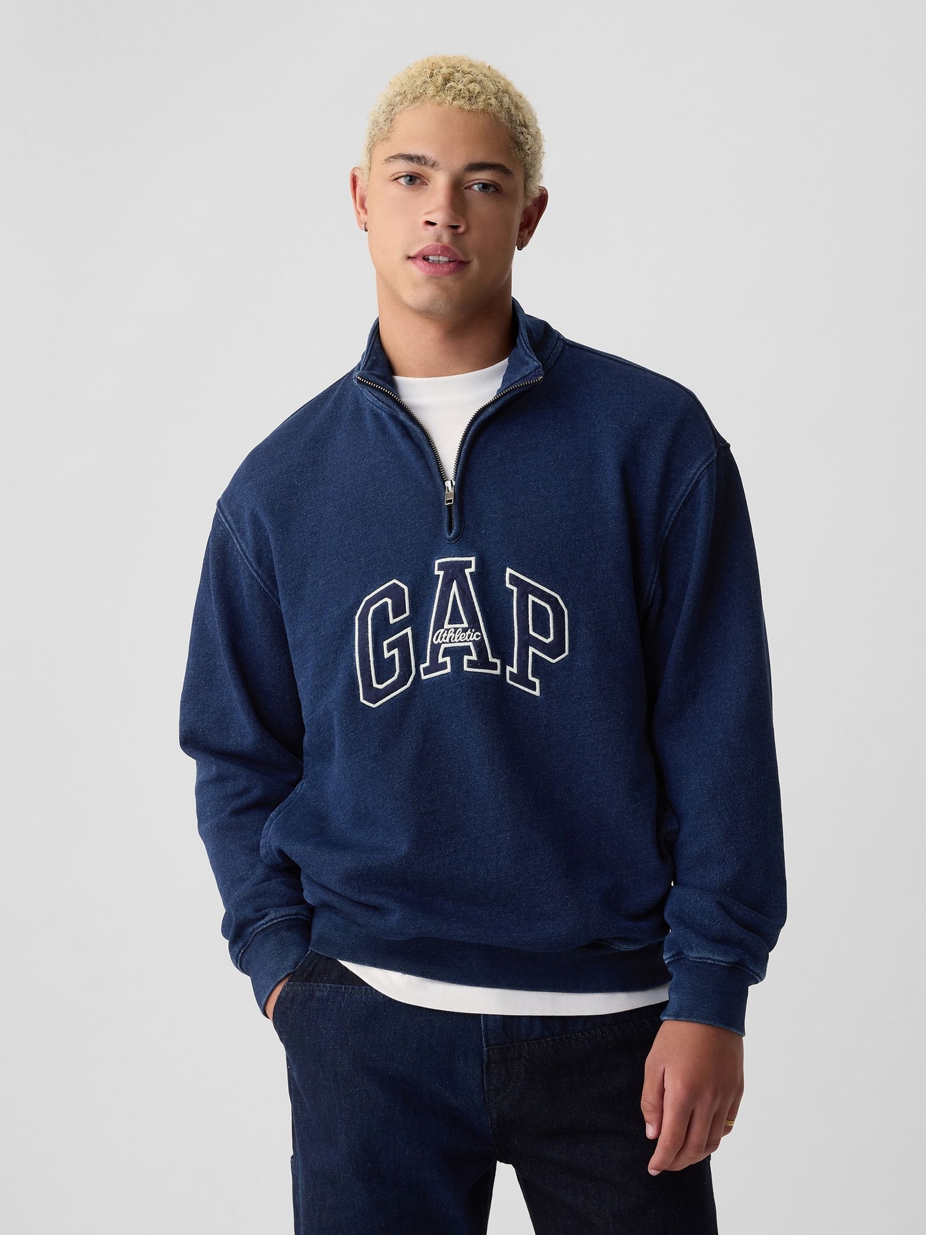 Blue Logo Heavyweight Quarter Zip Jumper Gap