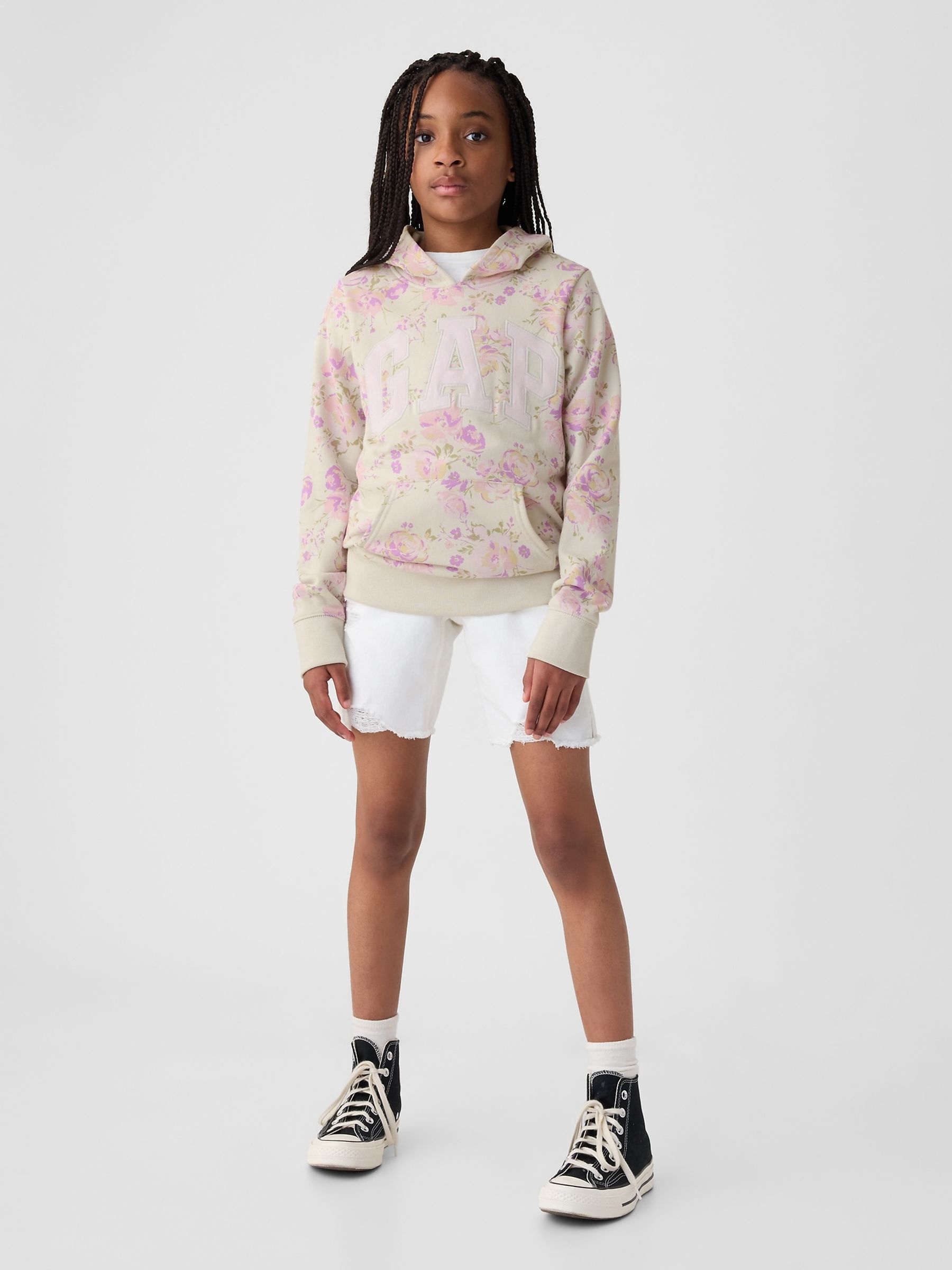 White Floral Logo Overhead Hoodie (4-13yrs) - Image 2 of 5