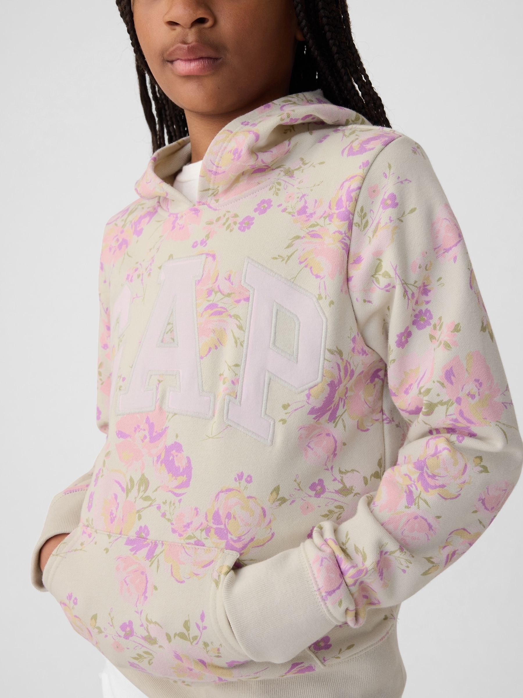 White Floral Logo Overhead Hoodie (4-13yrs) - Image 4 of 5