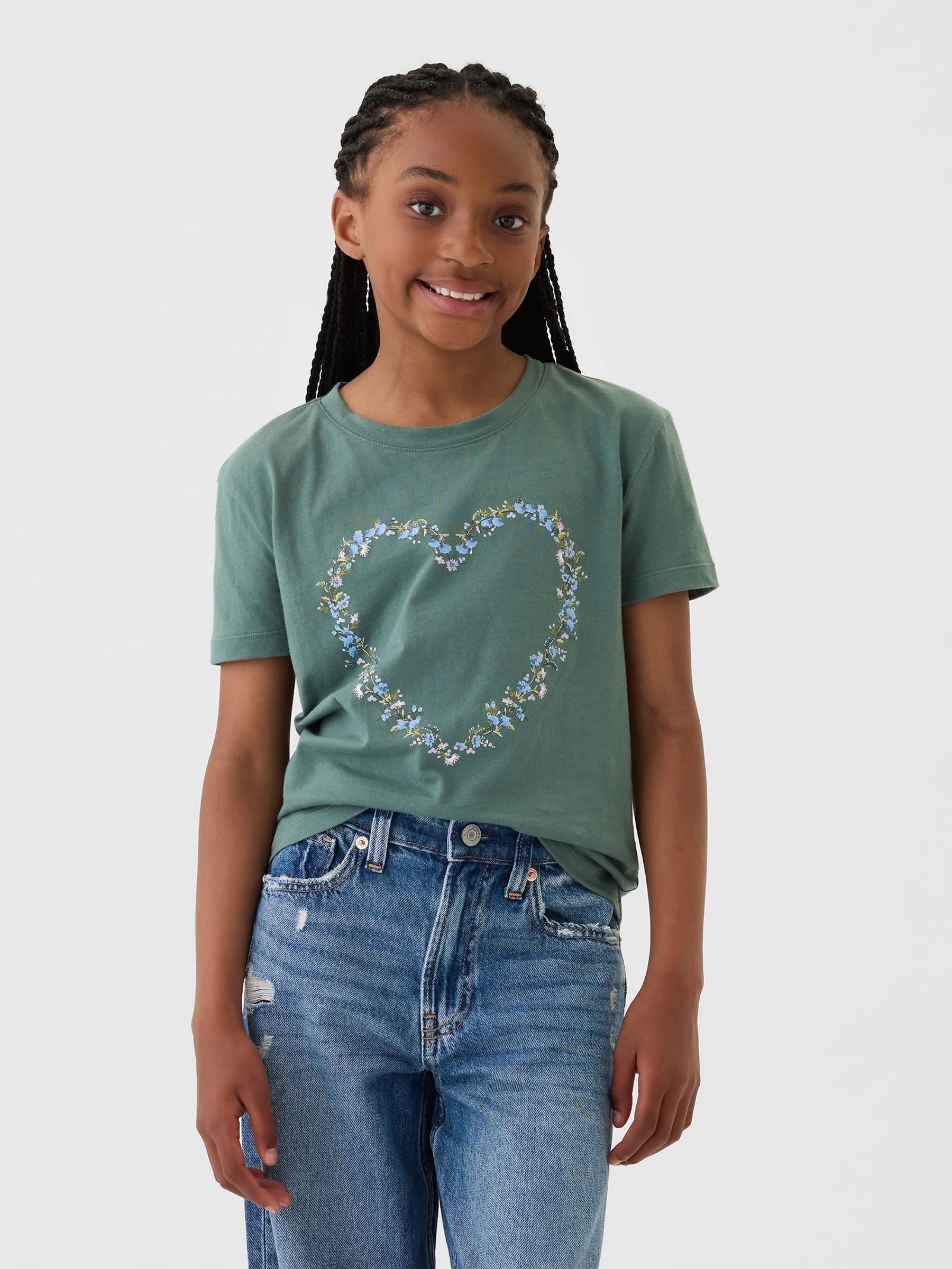 Green Heart Graphic Short Sleeve Crew Neck T-Shirt (4-13yrs) - Image 1 of 4