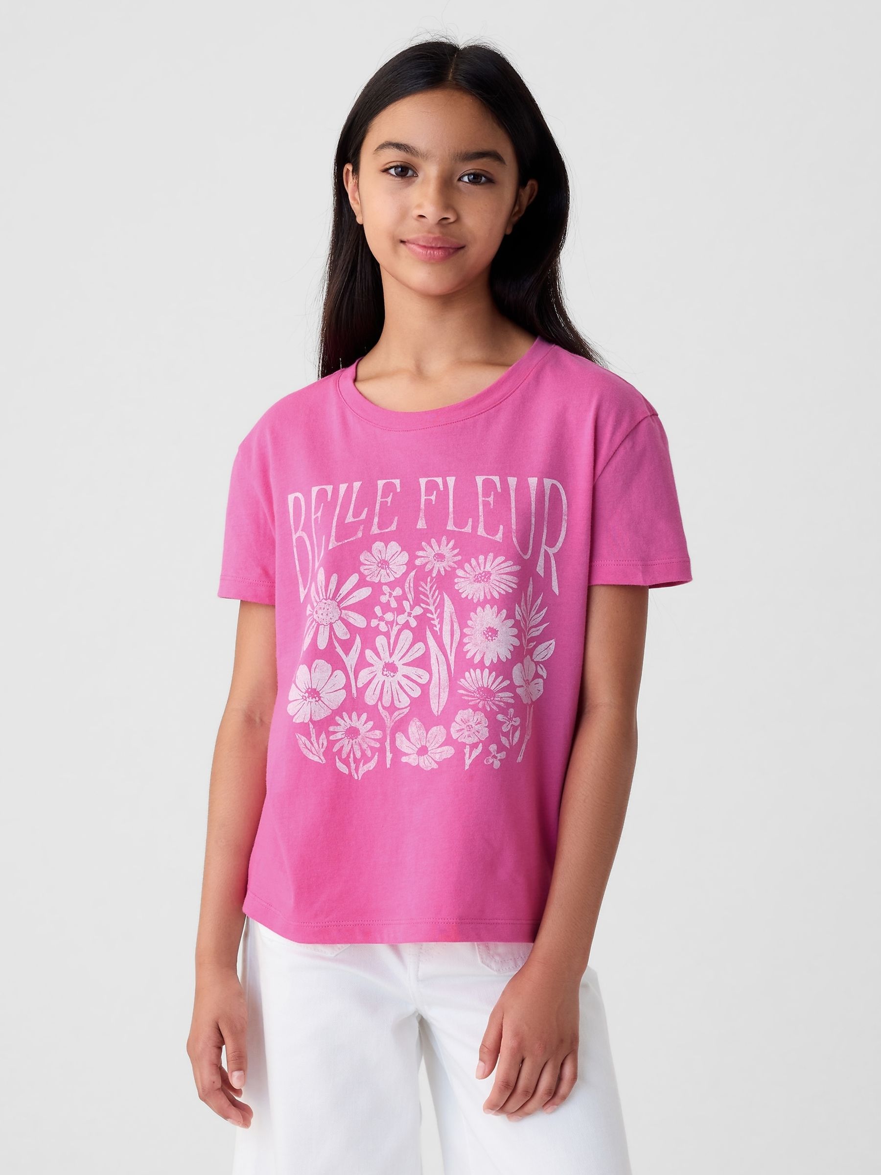 Pink Floral Graphic Short Sleeve Crew Neck T-Shirt (4-13yrs) - Image 1 of 4