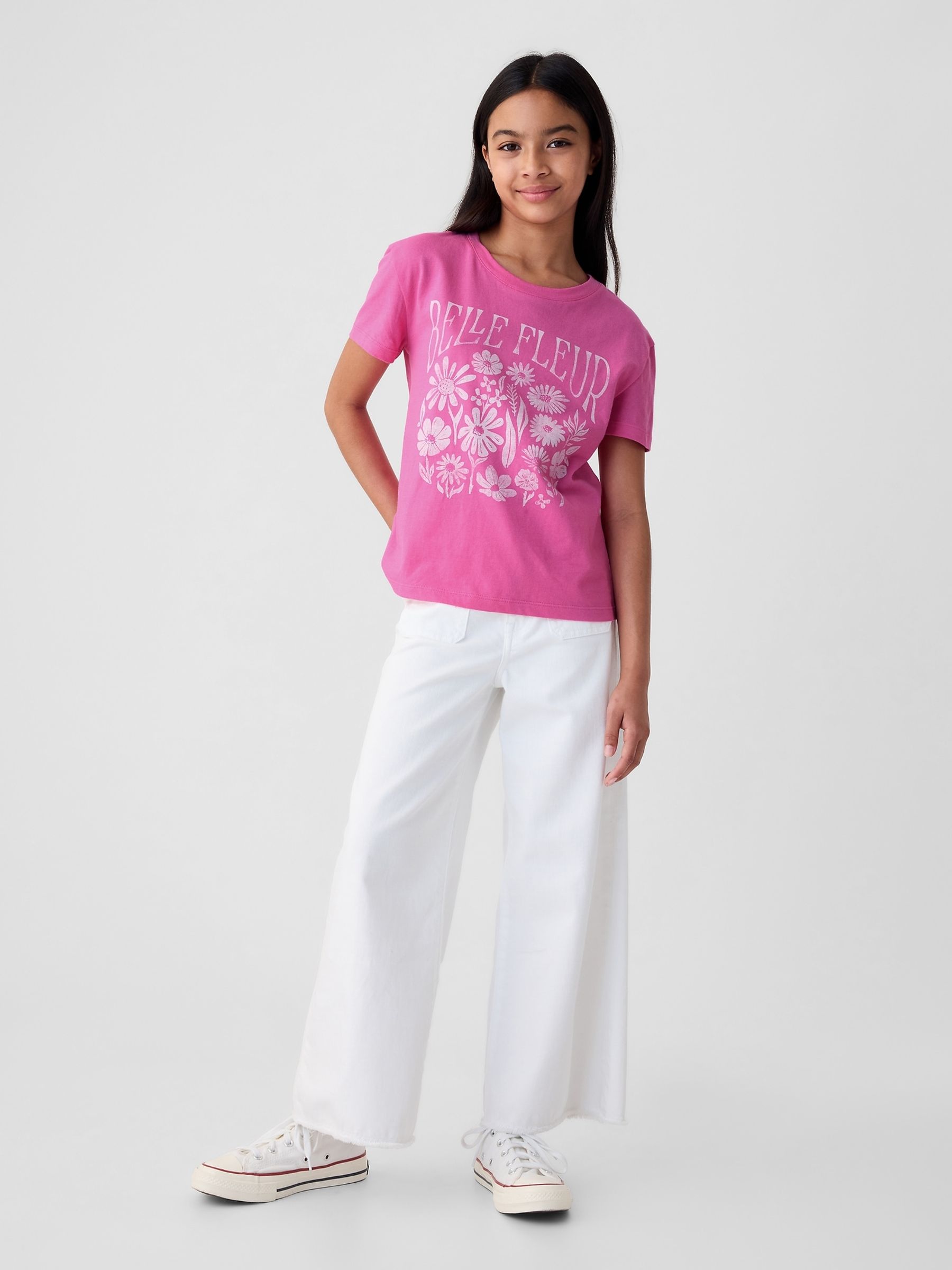 Pink Floral Graphic Short Sleeve Crew Neck T-Shirt (4-13yrs) - Image 3 of 4
