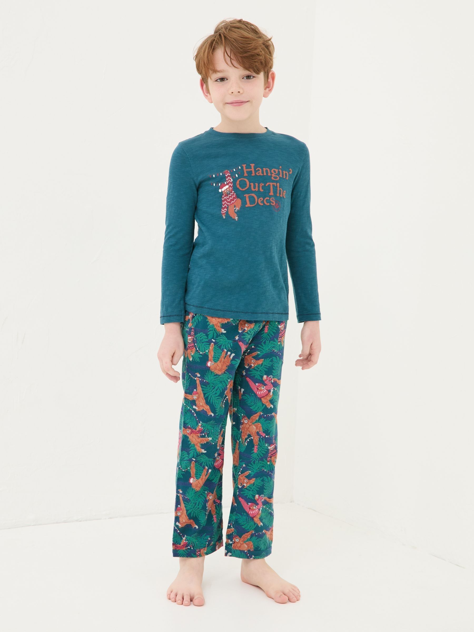 Dark Teal Blue Orangutan 100% Cotton Pyjama Set - Image 2 of 5