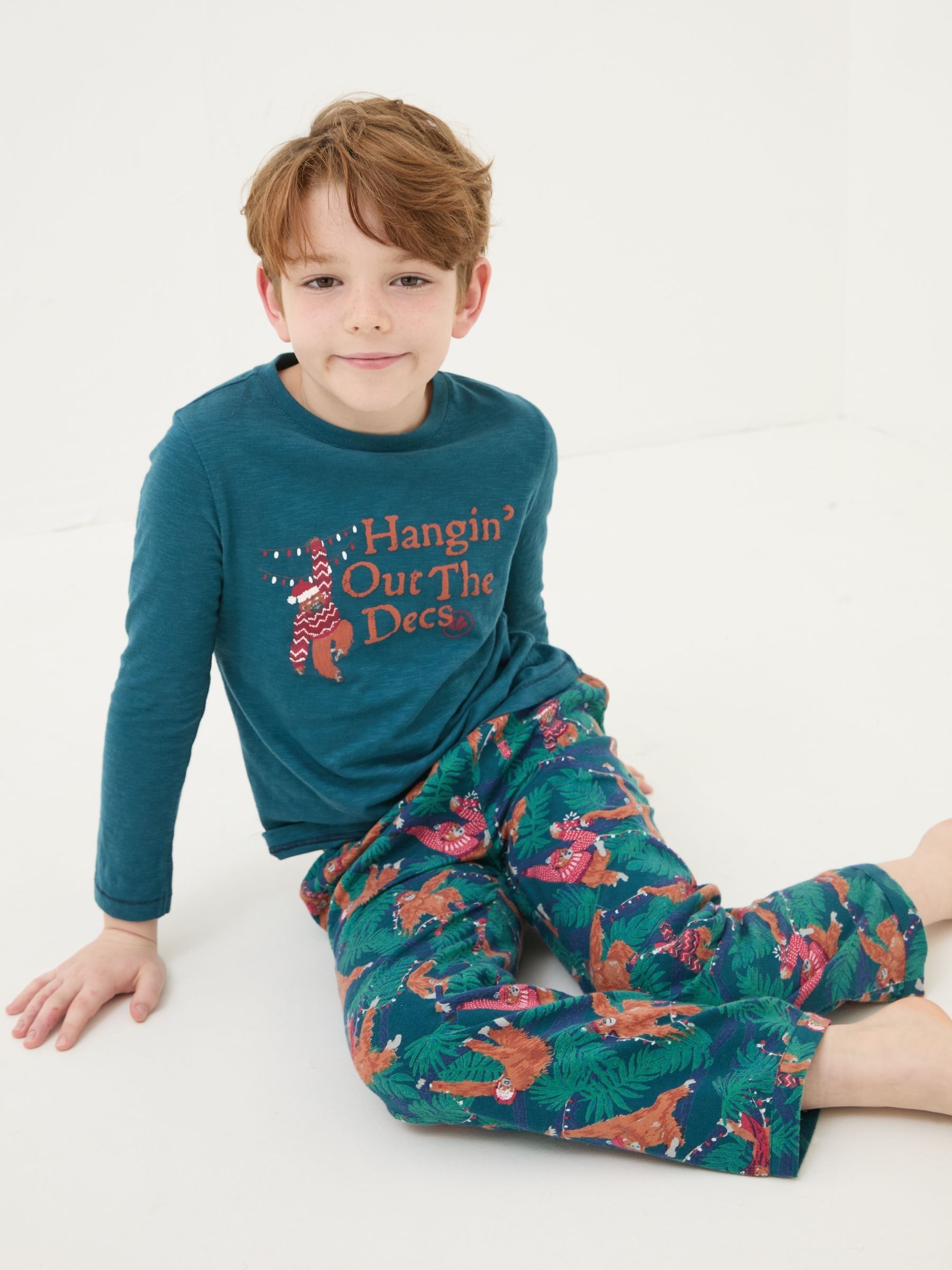 Dark Teal Blue Orangutan 100% Cotton Pyjama Set - Image 4 of 5