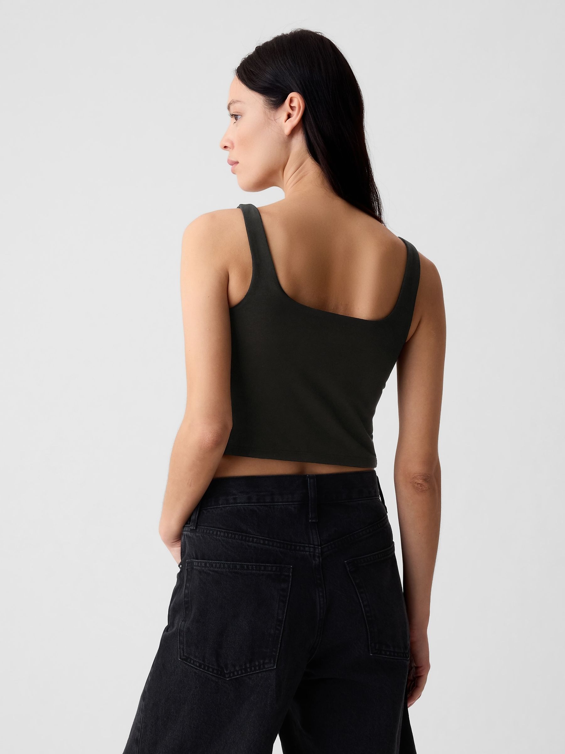 Black Built in Bra Cropped Vest Top - Image 2 of 4