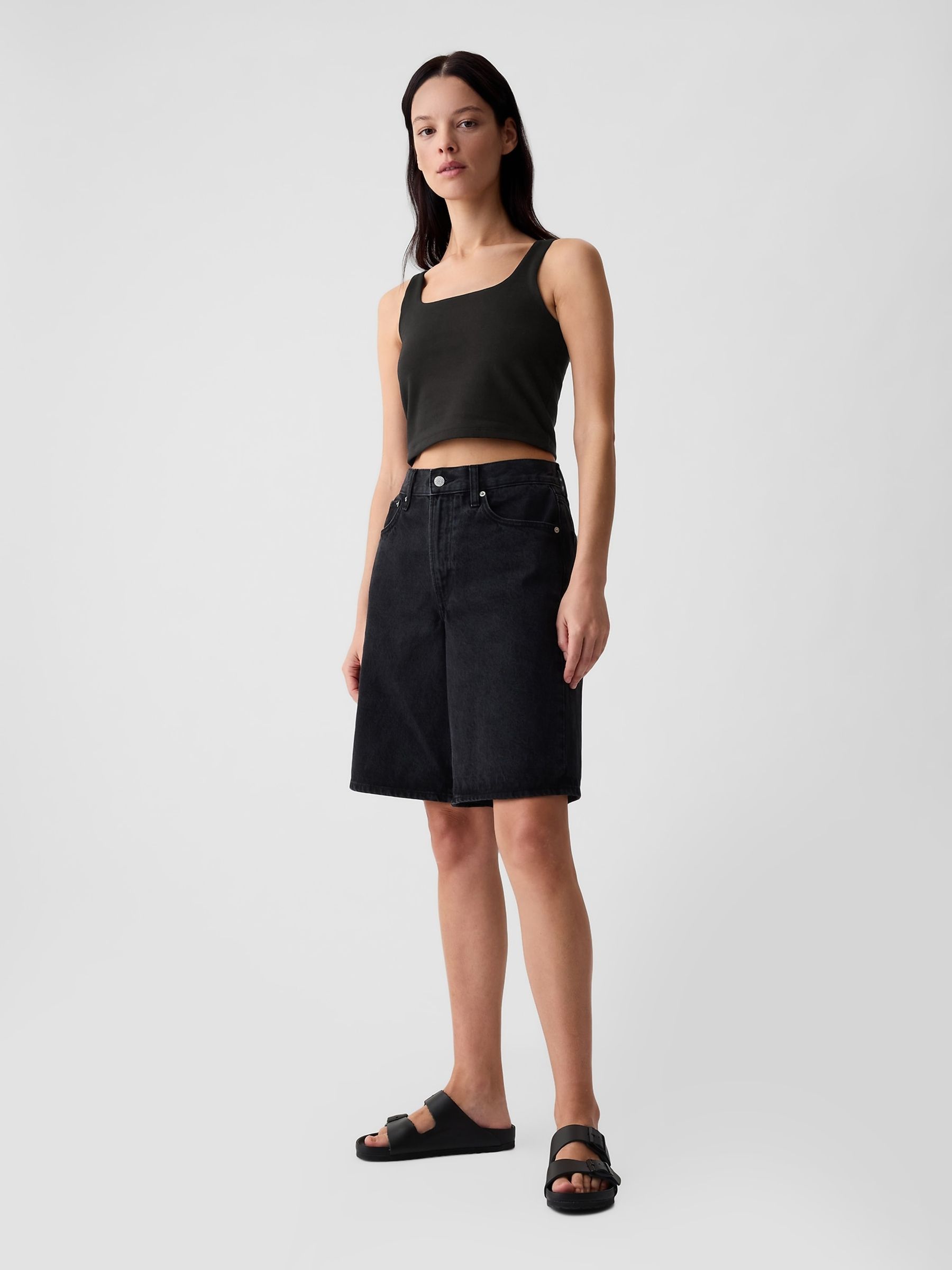 Black Built in Bra Cropped Vest Top - Image 3 of 4