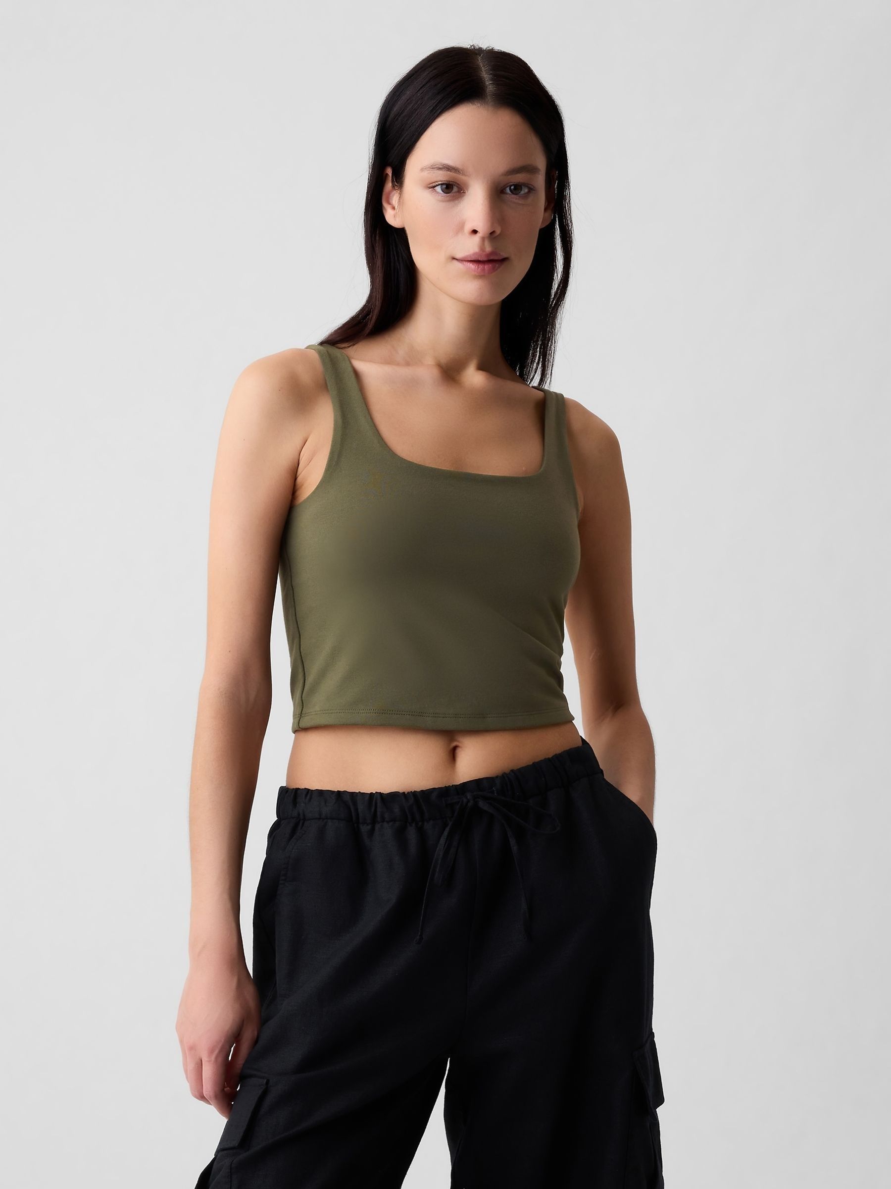 Green Compact Jersey Cropped Vest Top - Image 1 of 4